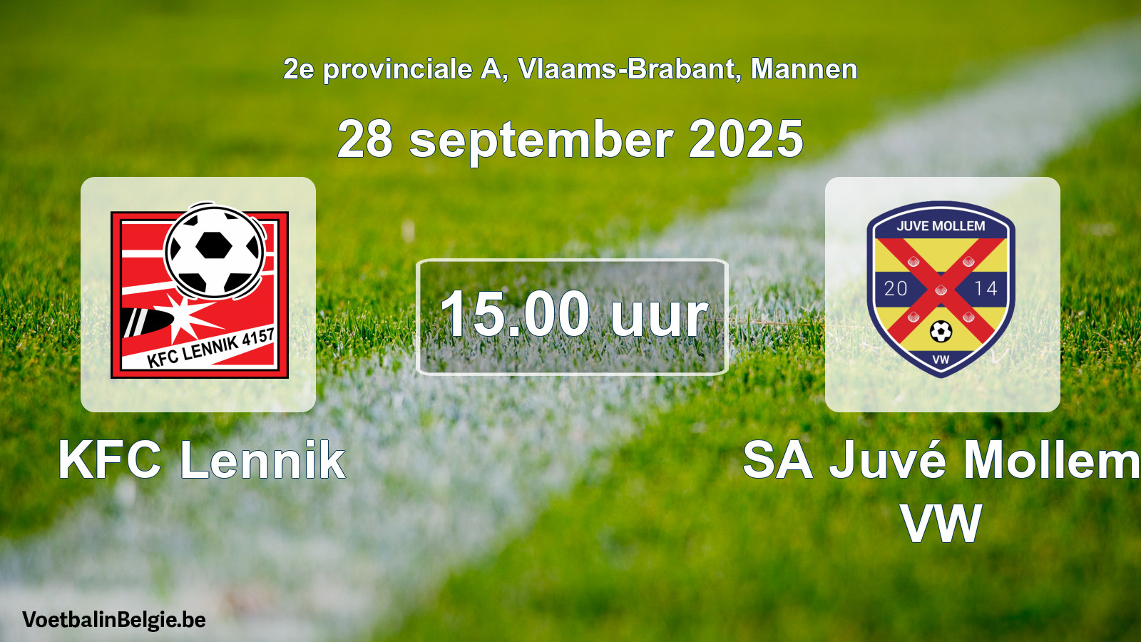 Scheduled match men football: KFC Lennik - SA Juvé Mollem VW (28 September 2025)