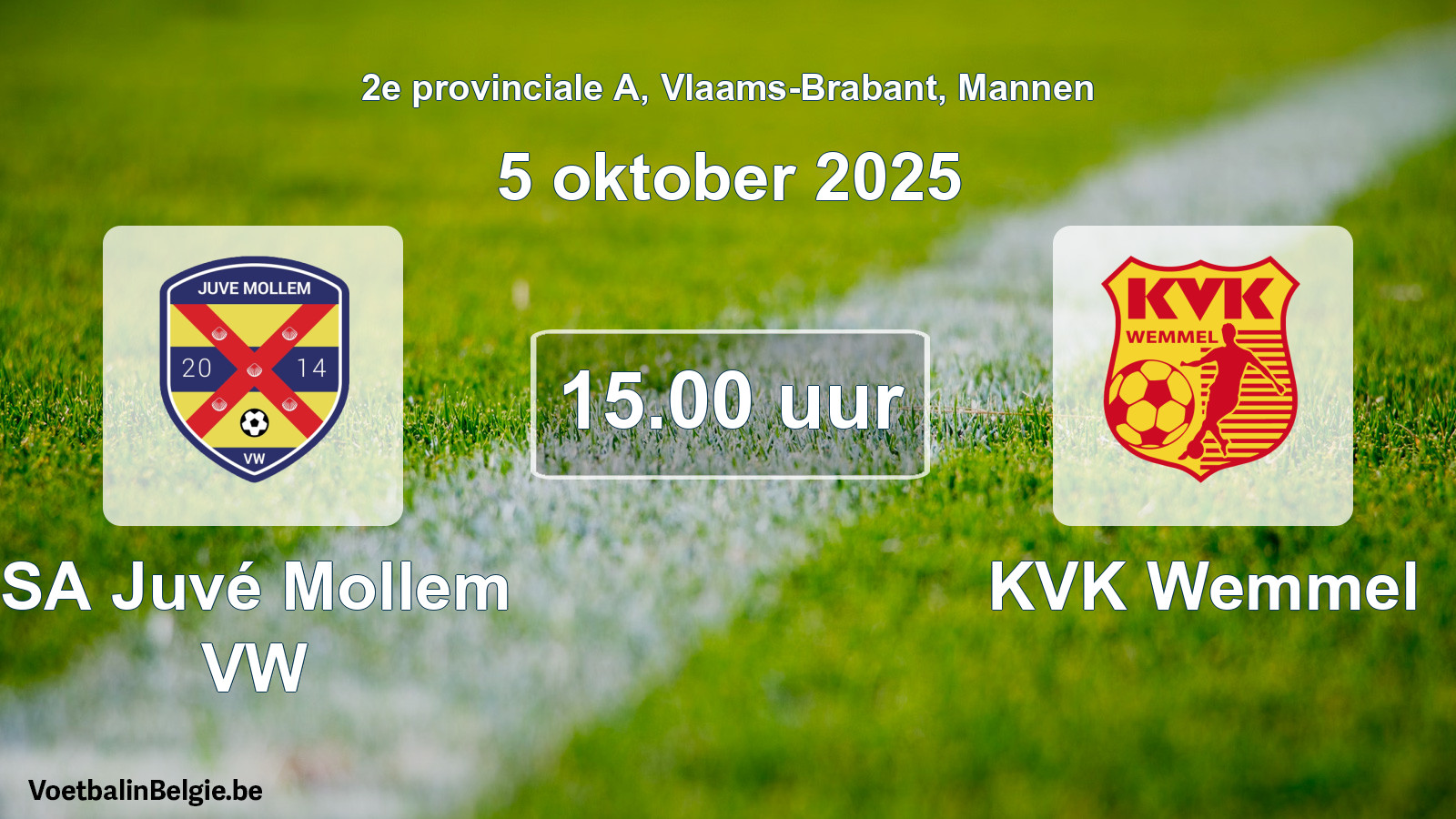 Geplande wedstrijd mannenvoetbal: SA Juvé Mollem VW - KVK Wemmel (5 oktober 2025)