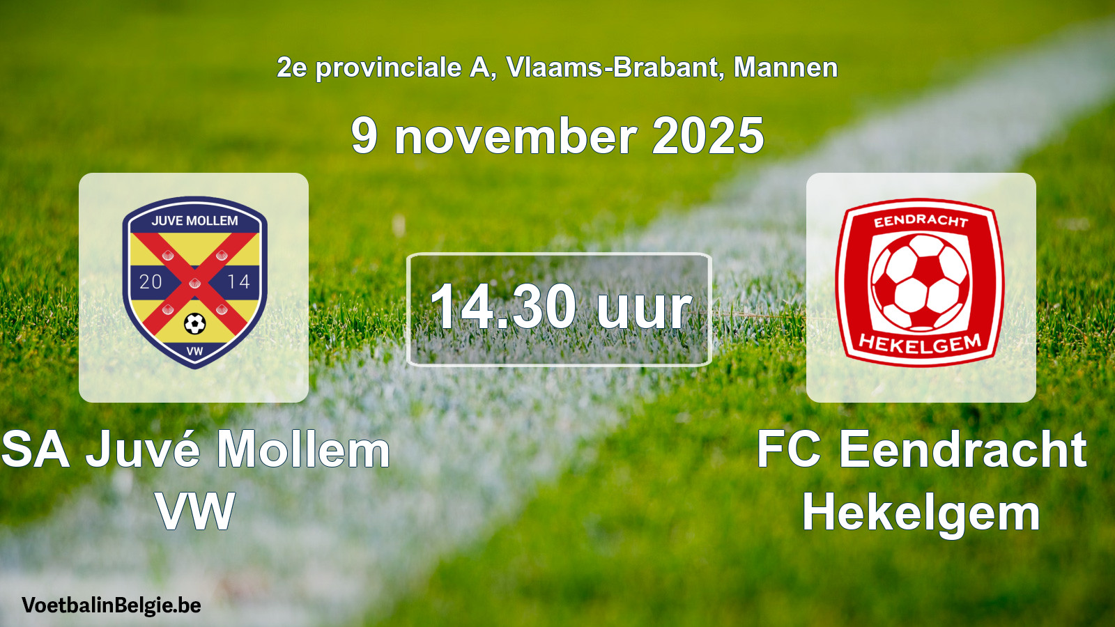 Scheduled match men football: SA Juvé Mollem VW - FC Eendracht Hekelgem (9 November 2025)
