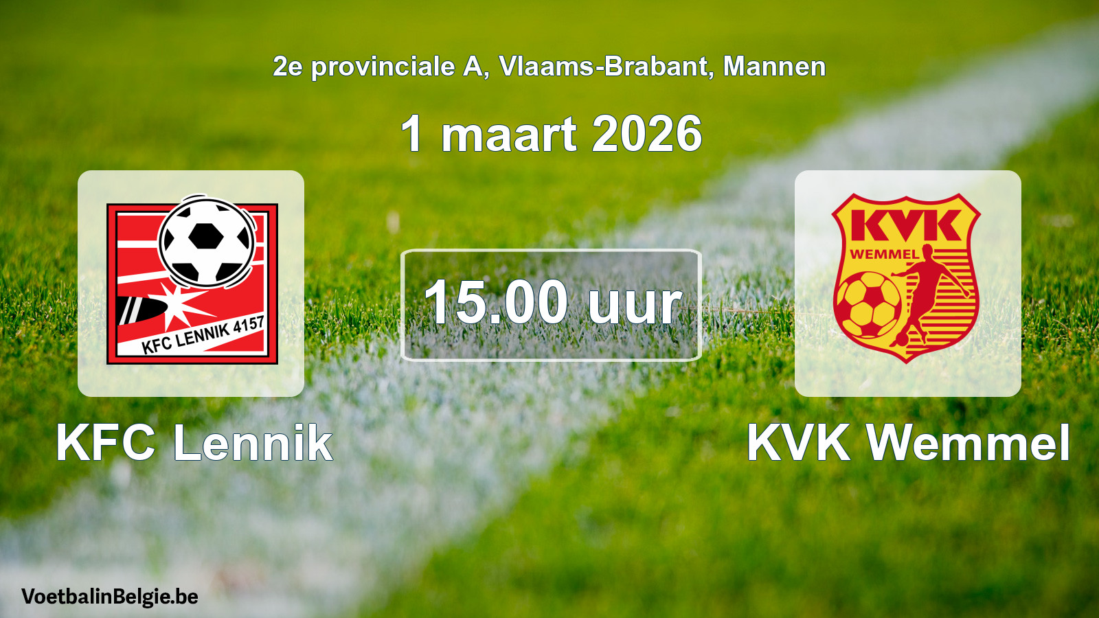 Scheduled match men football: KFC Lennik - KVK Wemmel (1 March 2026)