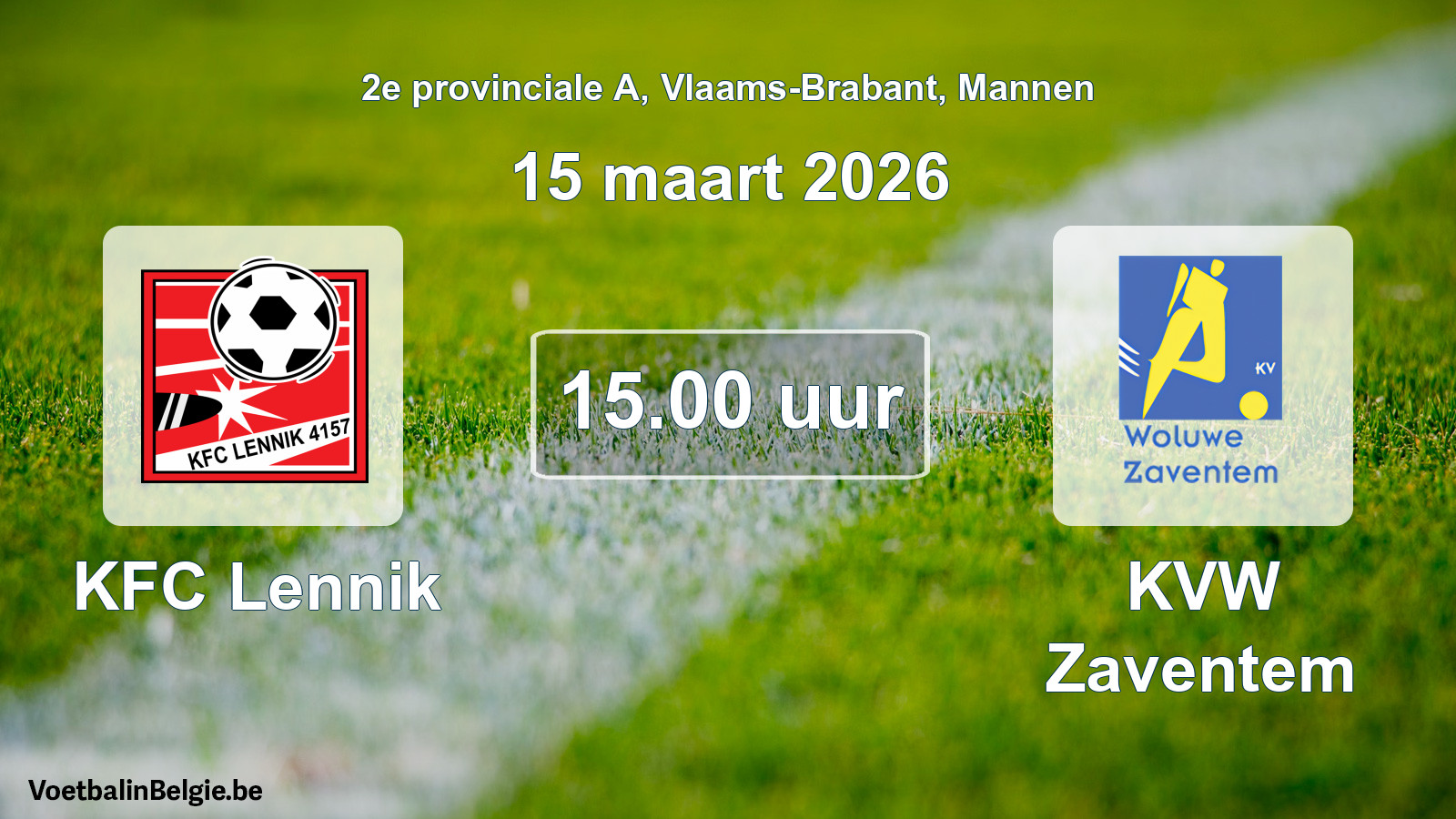 Scheduled match men football: KFC Lennik - KVW Zaventem (15 March 2026)