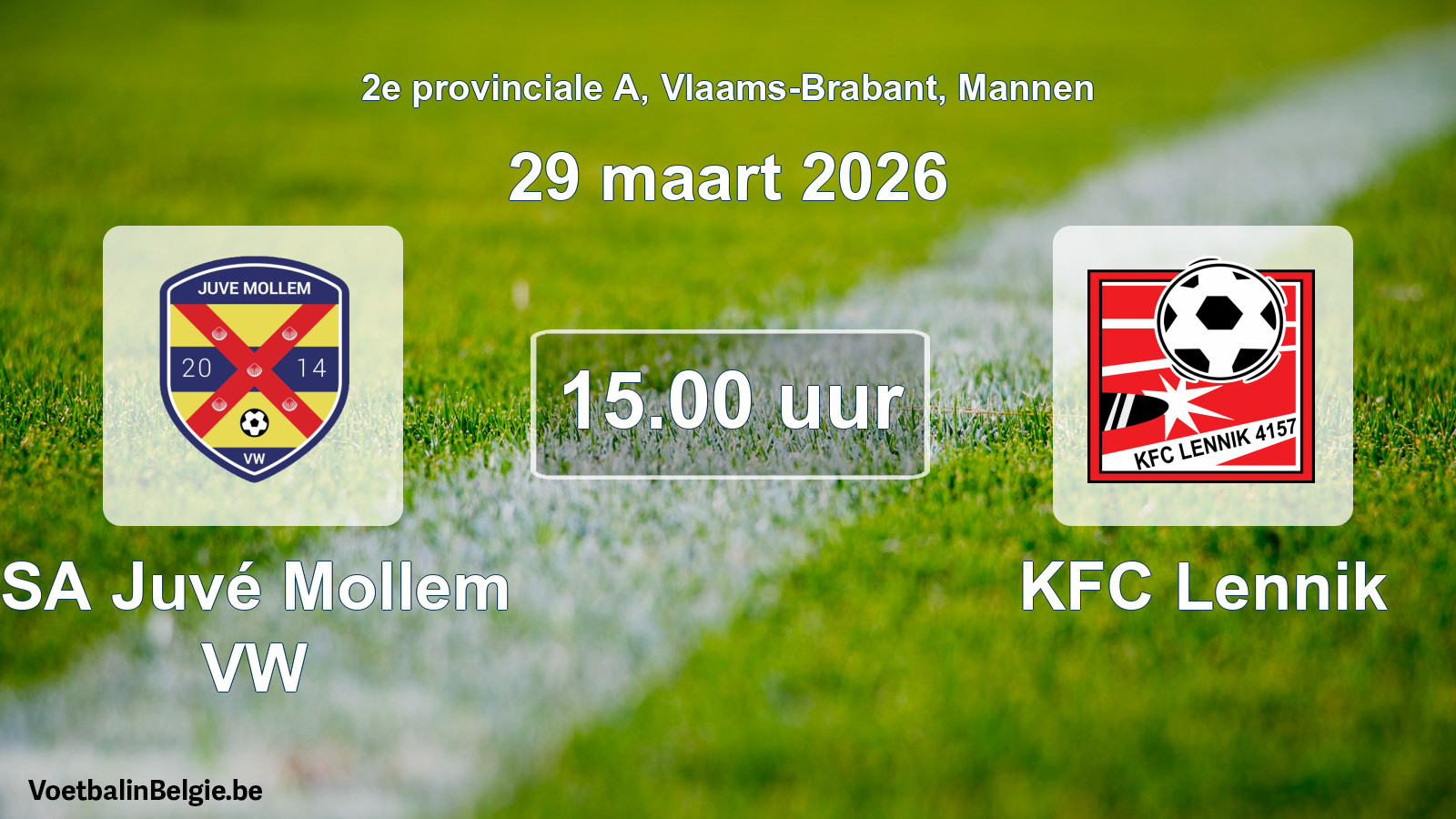 Scheduled match men football: SA Juvé Mollem VW - KFC Lennik (29 March 2026)