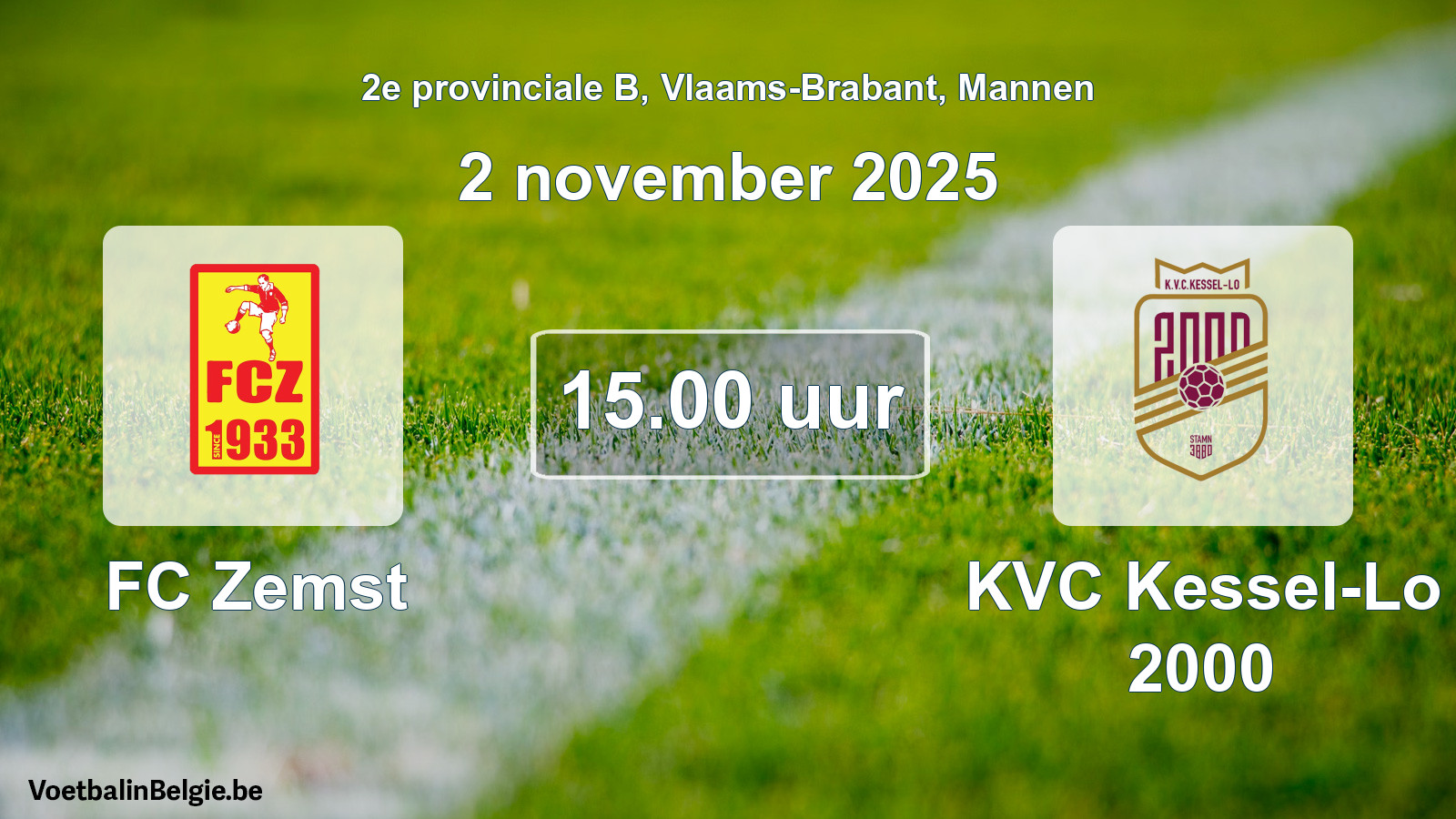 Geplantes Spiel männer-Fußball: FC Zemst - KVC Kessel-Lo 2000 (2 November 2025)