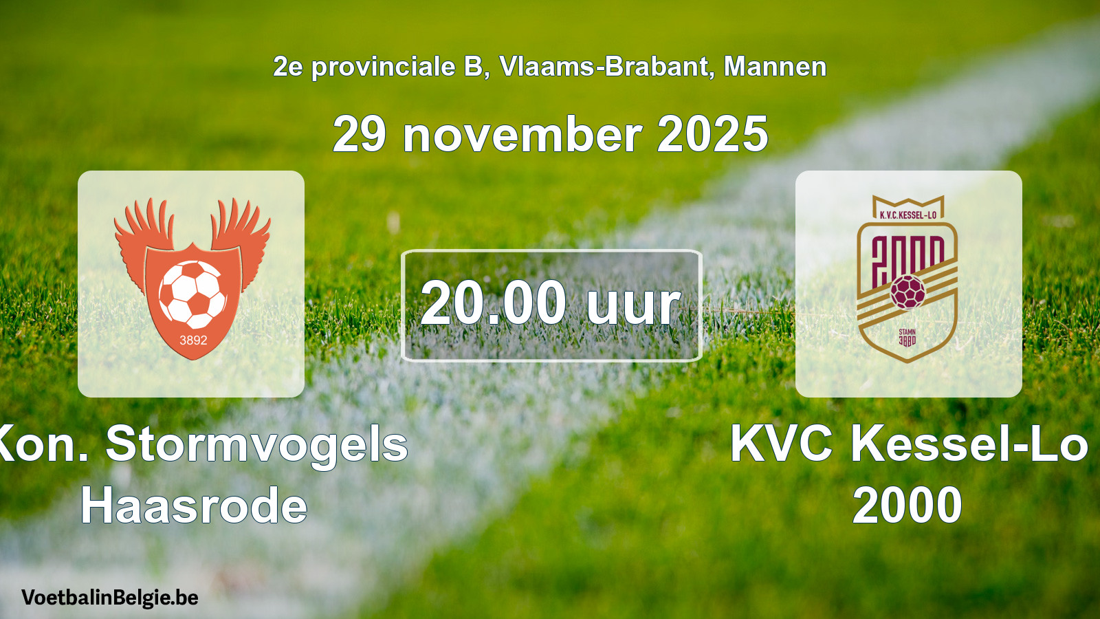 Geplande wedstrijd mannenvoetbal: Kon. Stormvogels Haasrode - KVC Kessel-Lo 2000 (29 november 2025)