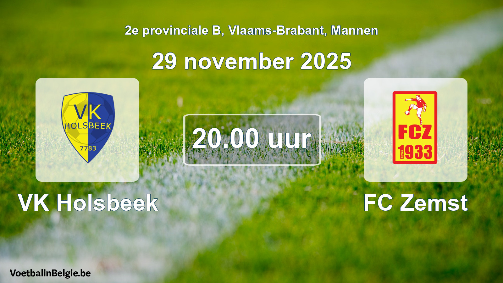 Geplande wedstrijd mannenvoetbal: VK Holsbeek - FC Zemst (29 november 2025)