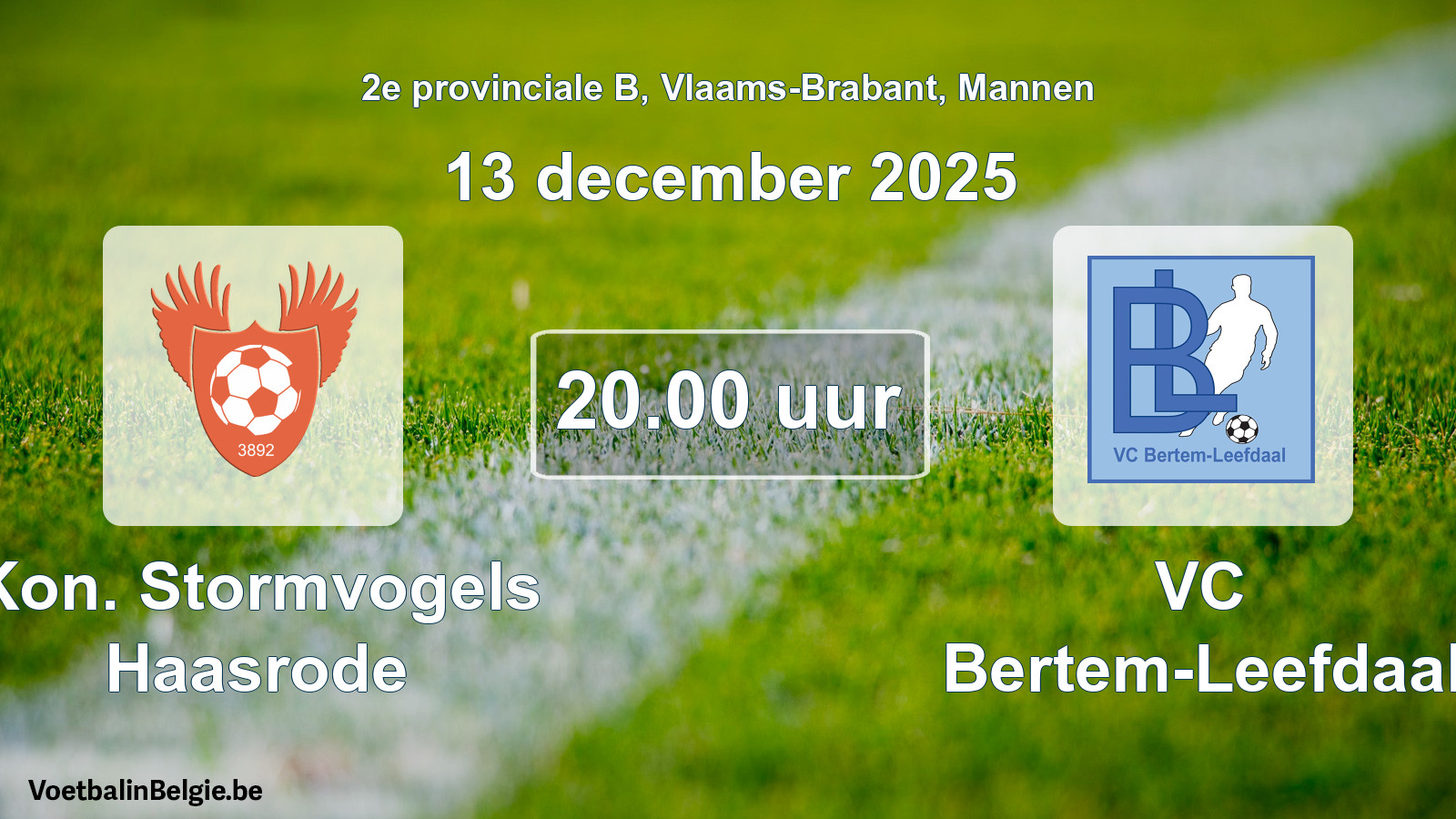 Geplande wedstrijd mannenvoetbal: Kon. Stormvogels Haasrode - VC Bertem-Leefdaal (13 december 2025)