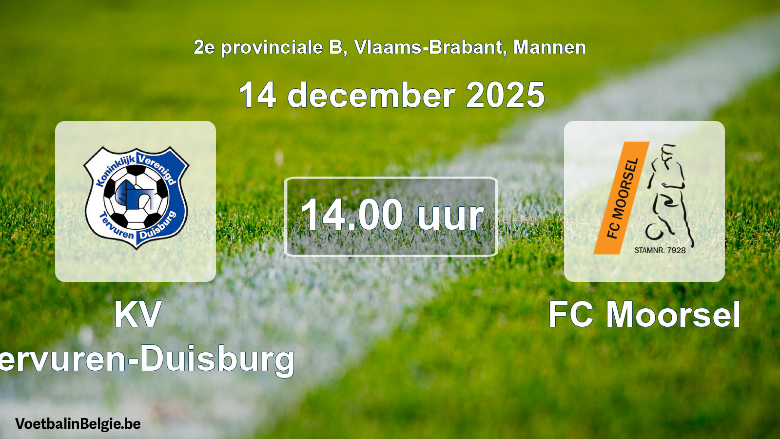 Match prévu football hommes: KV Tervuren-Duisburg - FC Moorsel (14 décembre 2025)