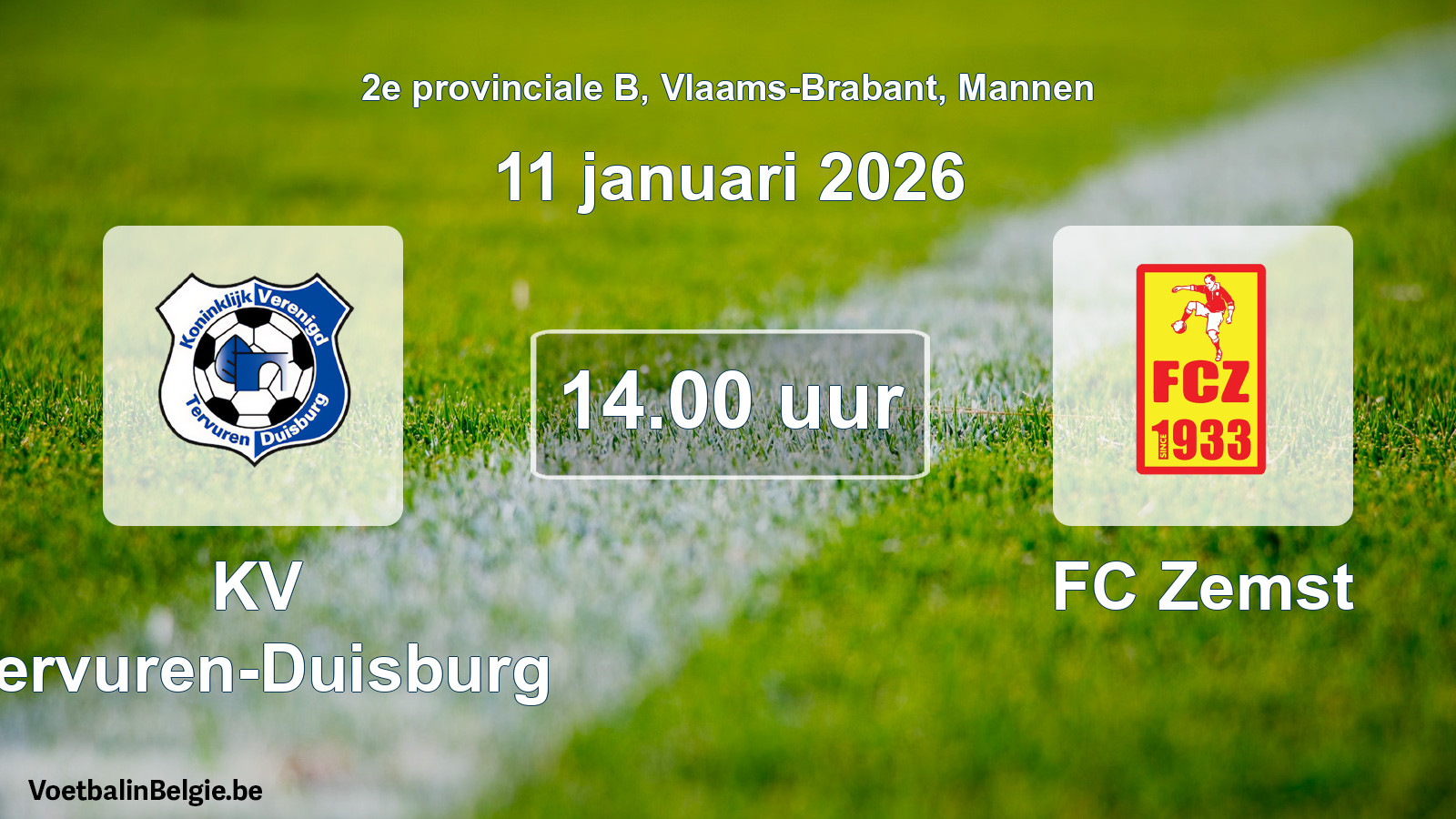 Match prévu football hommes: KV Tervuren-Duisburg - FC Zemst (11 janvier 2026)
