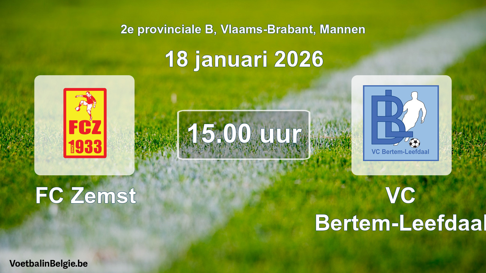 Geplande wedstrijd mannenvoetbal: FC Zemst - VC Bertem-Leefdaal (18 januari 2026)