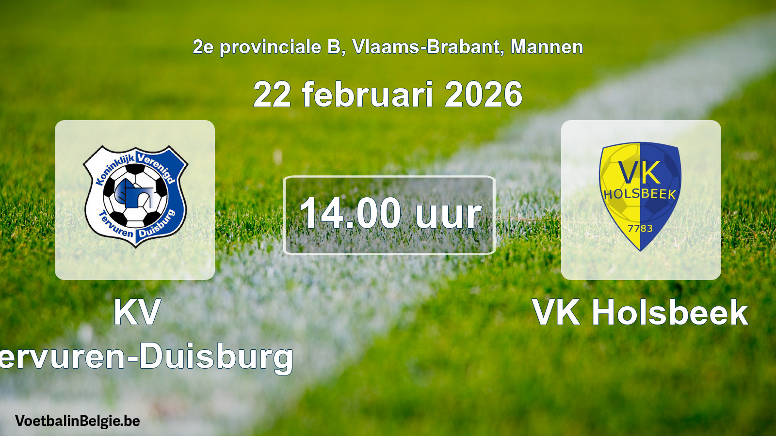 Geplande wedstrijd mannenvoetbal: KV Tervuren-Duisburg - VK Holsbeek (22 februari 2026)