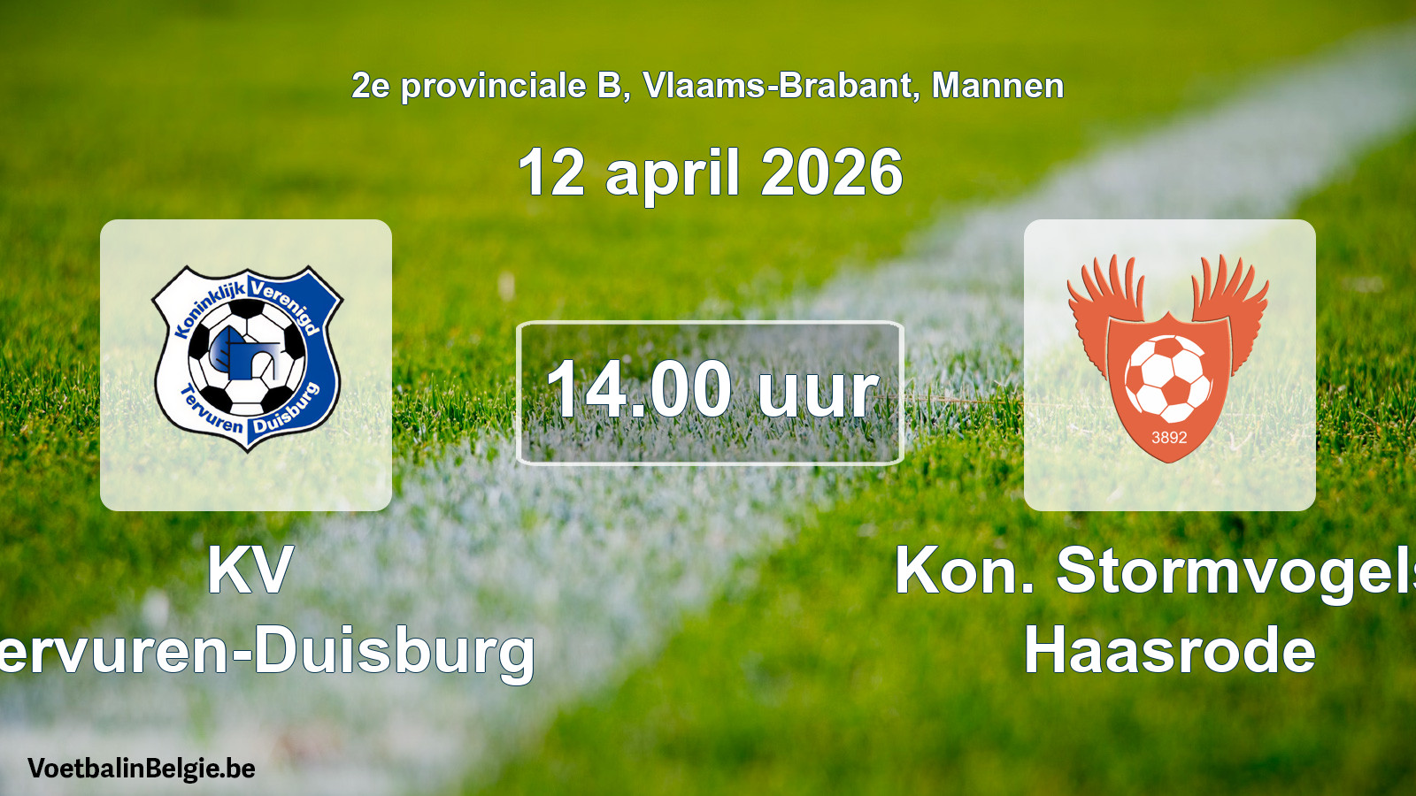 Scheduled match men football: KV Tervuren-Duisburg - Kon. Stormvogels Haasrode (12 April 2026)