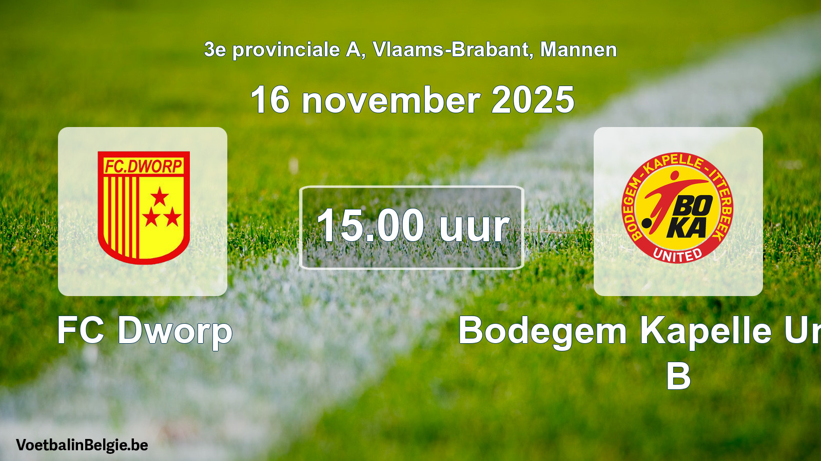 Geplande wedstrijd mannenvoetbal: FC Dworp - Bodegem Kapelle United B (16 november 2025)