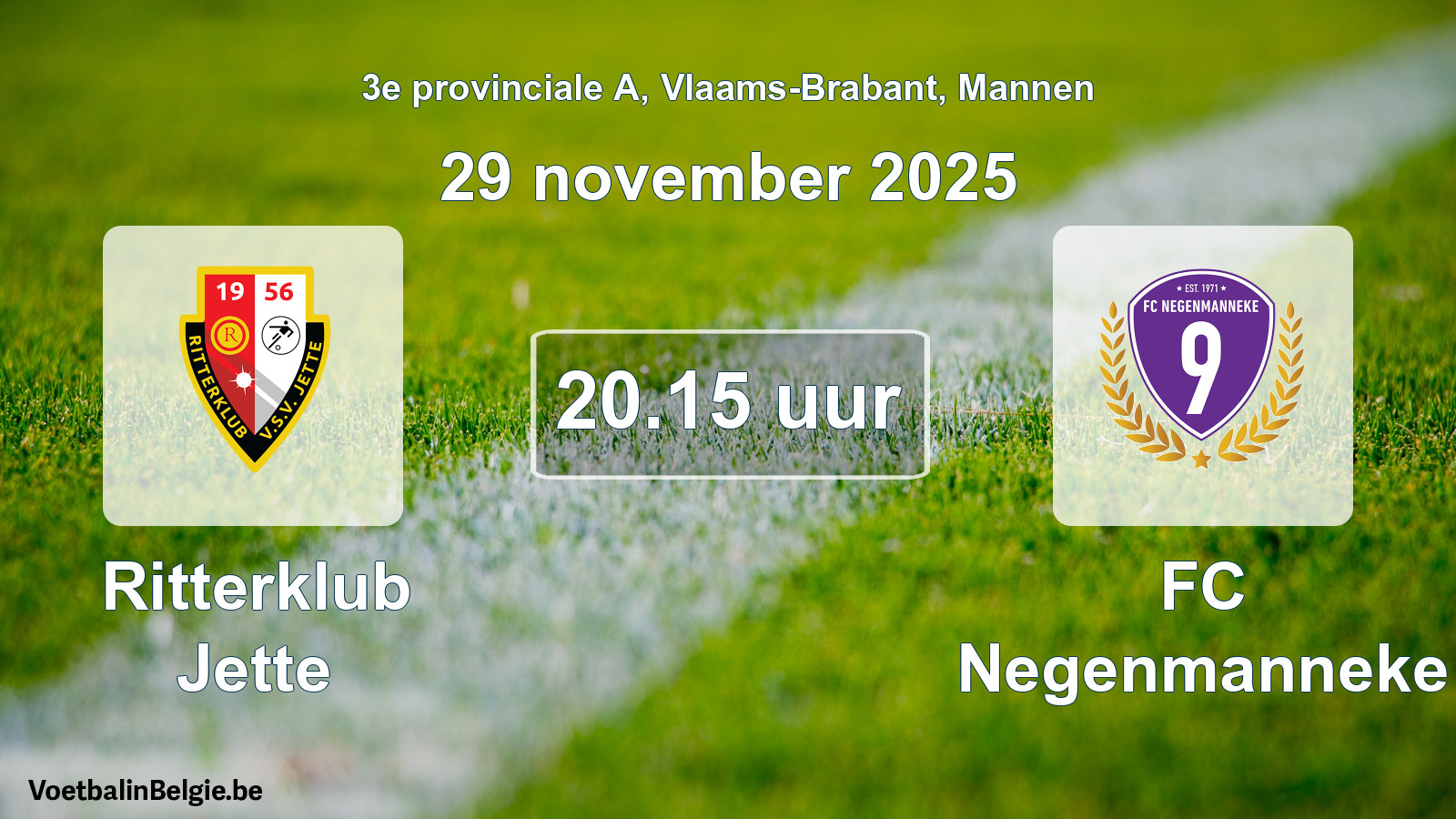 Geplande wedstrijd mannenvoetbal: Ritterklub Jette - FC Negenmanneke (29 november 2025)