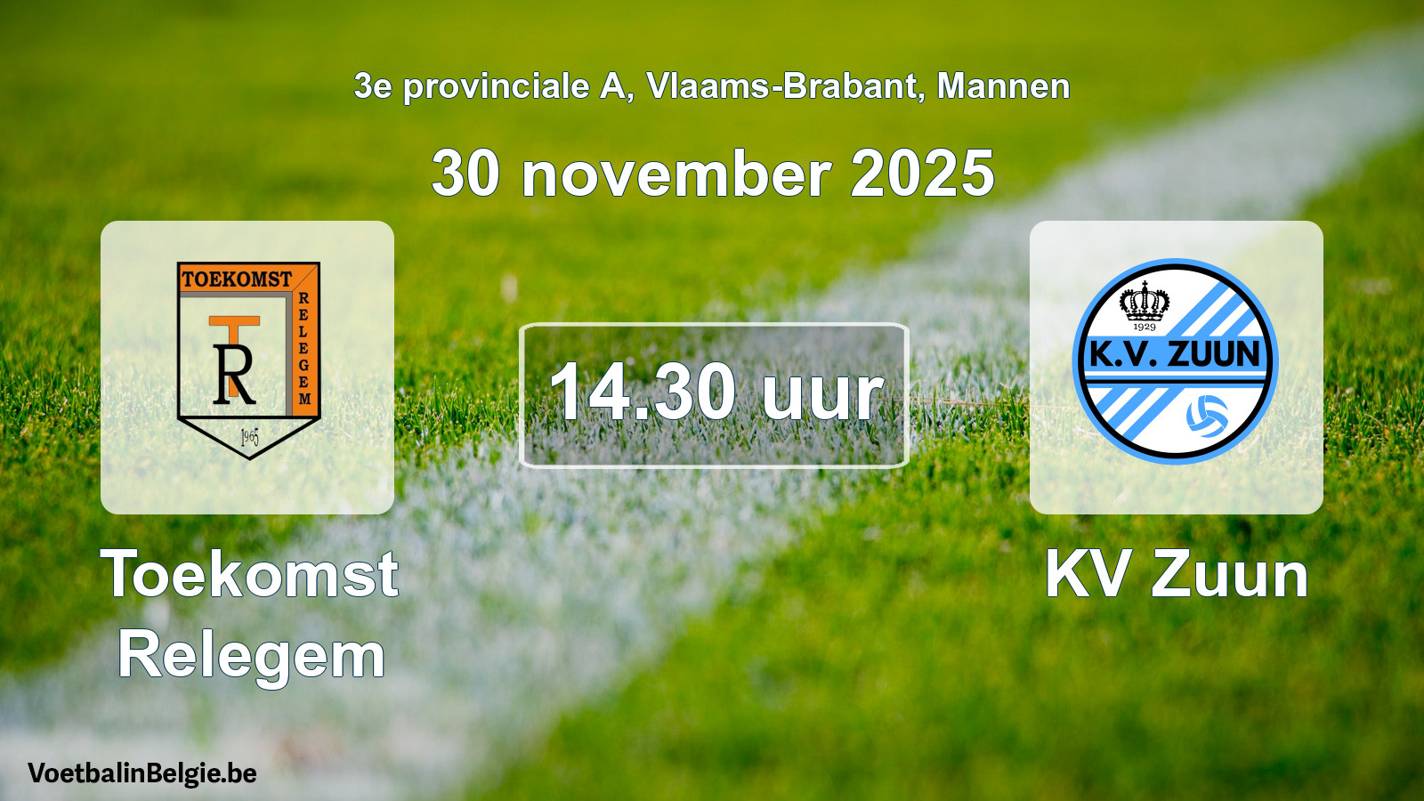 Scheduled match men football: Toekomst Relegem - KV Zuun (30 November 2025)