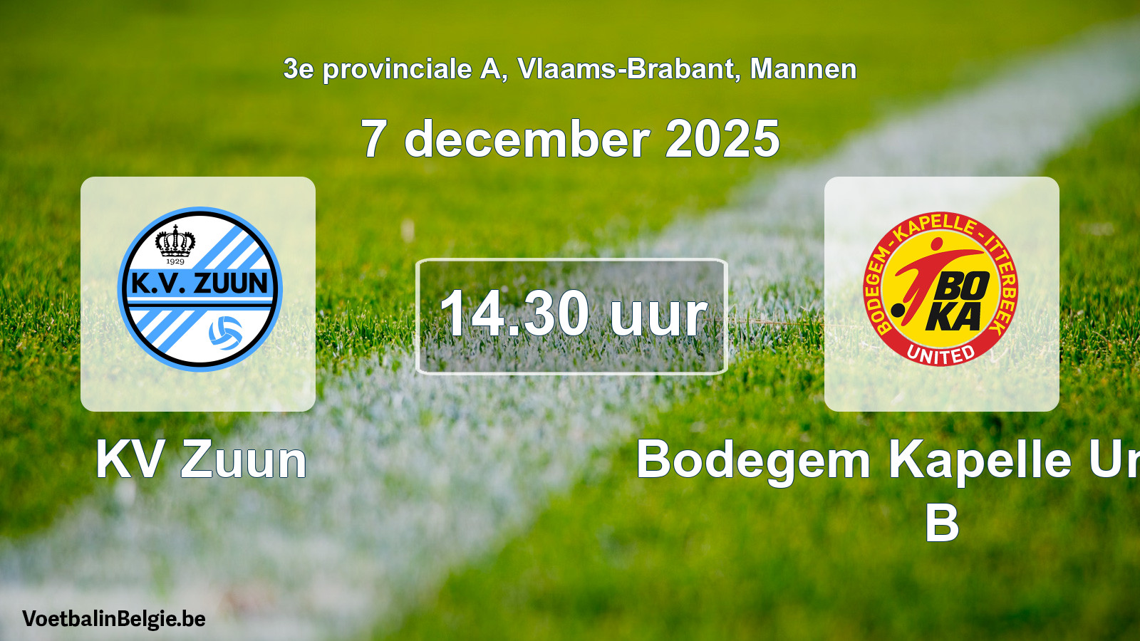 Scheduled match men football: KV Zuun - Bodegem Kapelle United B (7 December 2025)