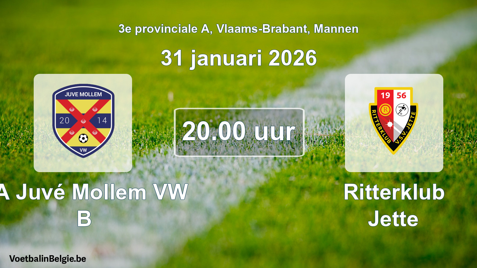 Scheduled match men football: SA Juvé Mollem VW B - Ritterklub Jette (31 January 2026)