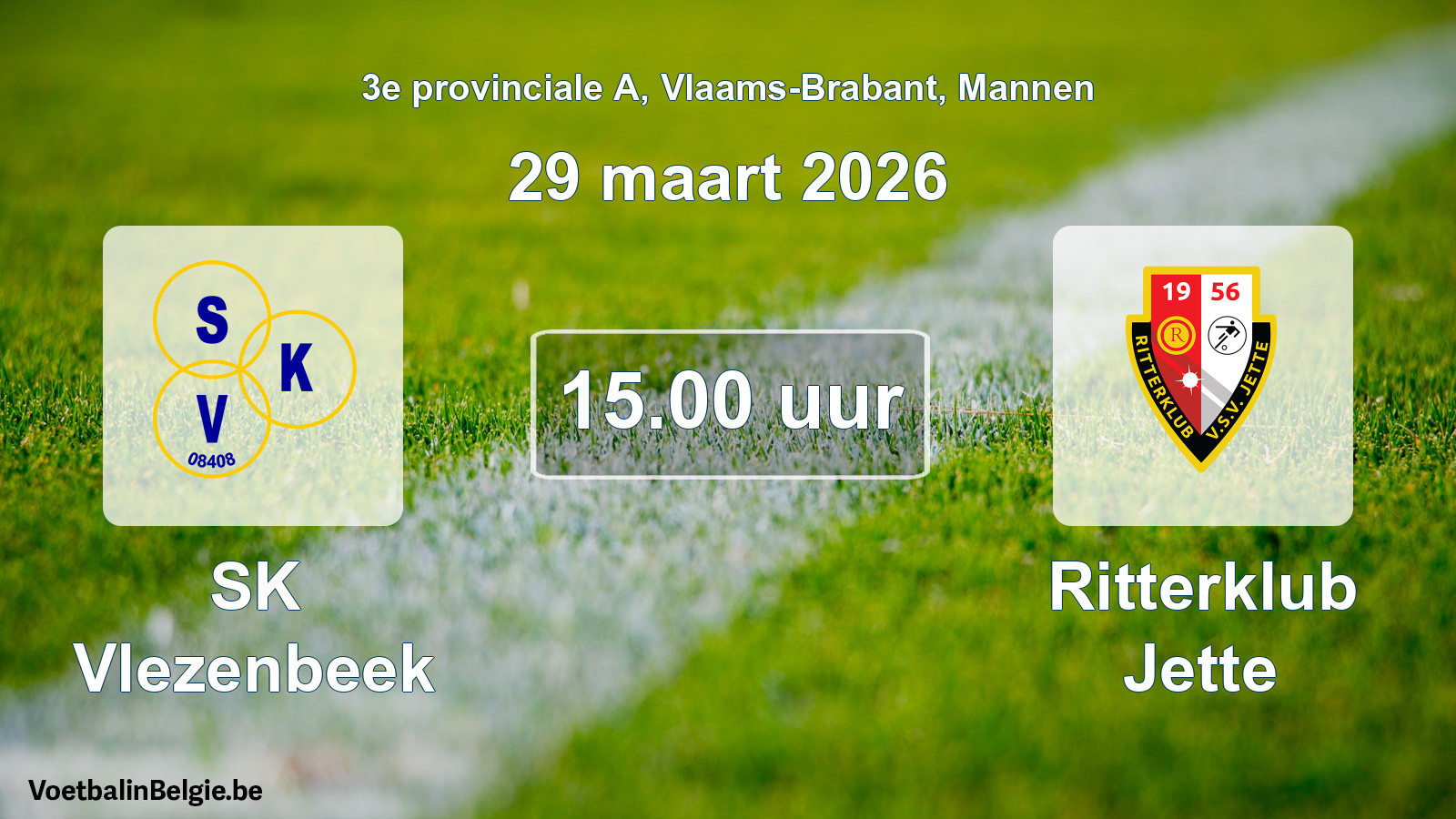 Geplande wedstrijd mannenvoetbal: SK Vlezenbeek - Ritterklub Jette (29 maart 2026)