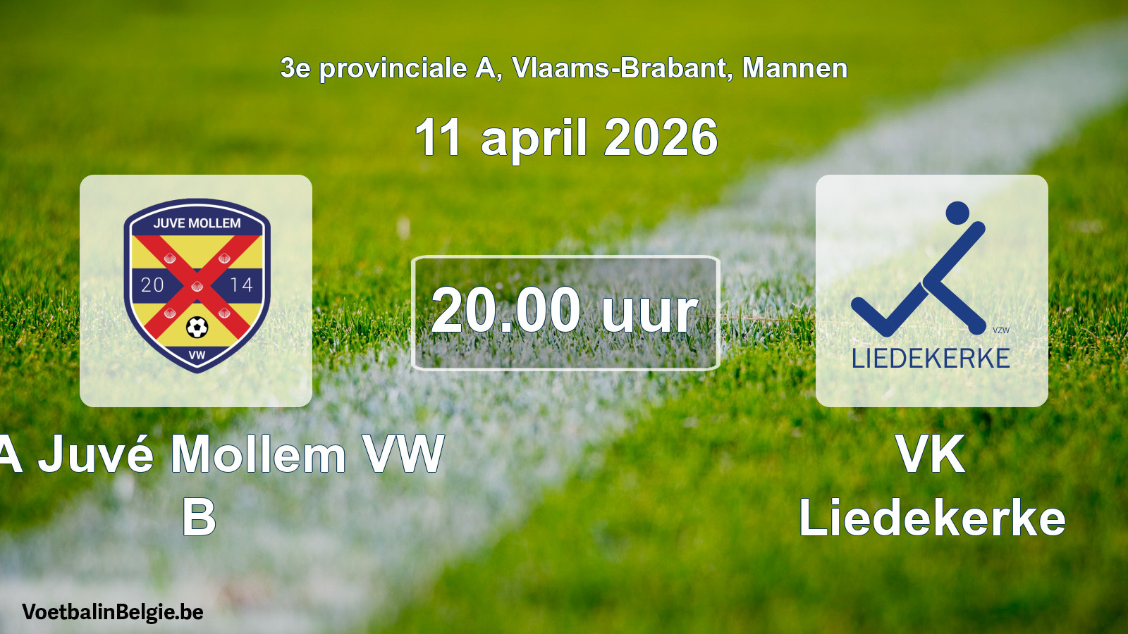 Scheduled match men football: SA Juvé Mollem VW B - VK Liedekerke (11 April 2026)