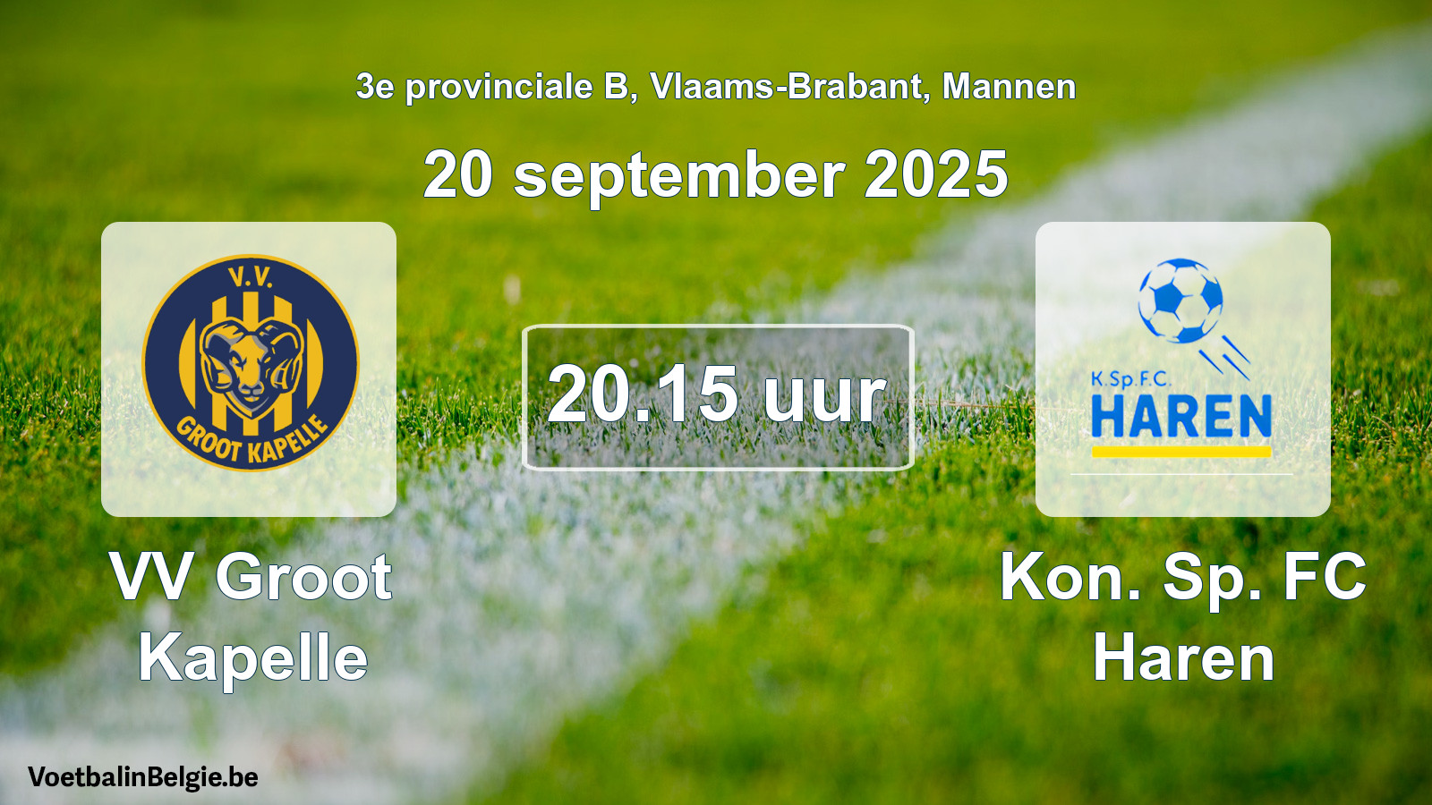 Scheduled match men football: VV Groot Kapelle - Kon. Sp. FC Haren (20 September 2025)