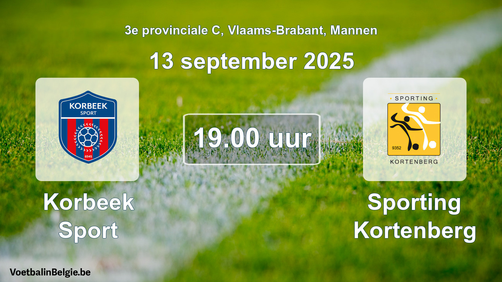 Geplande wedstrijd mannenvoetbal: Korbeek Sport - Sporting Kortenberg (13 september 2025)