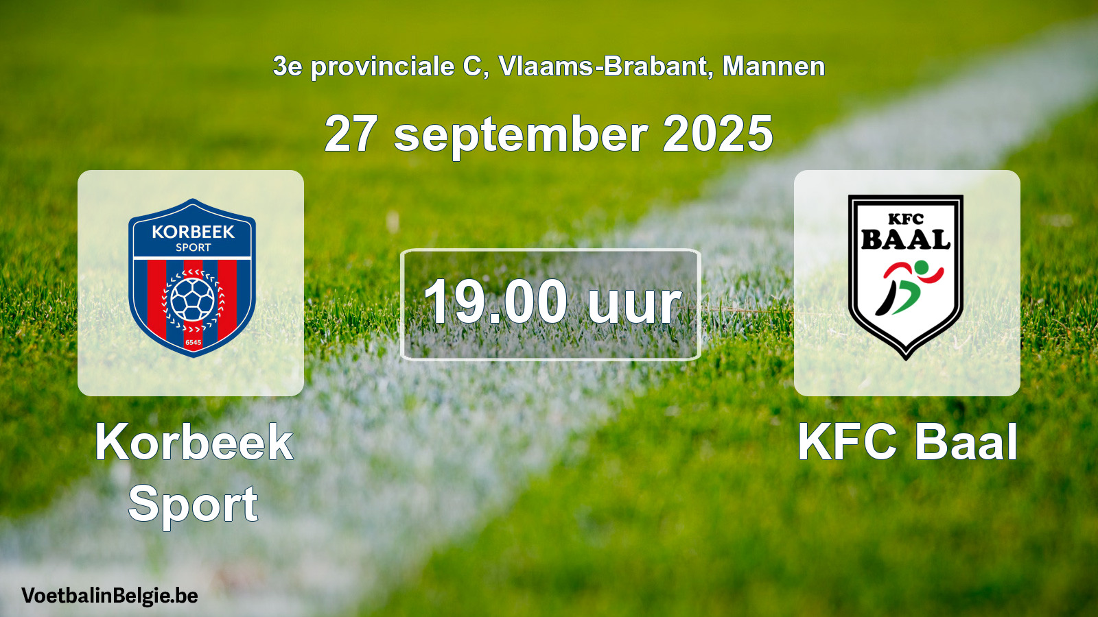 Geplande wedstrijd mannenvoetbal: Korbeek Sport - KFC Baal (27 september 2025)