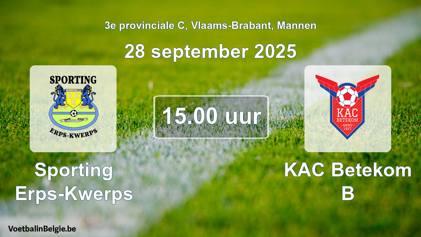 Geplande wedstrijd mannenvoetbal: Sporting Erps-Kwerps - KAC Betekom B (28 september 2025)