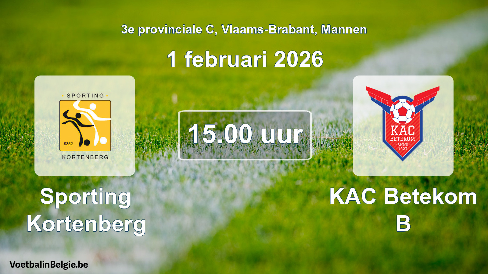 Scheduled match men football: Sporting Kortenberg - KAC Betekom B (1 February 2026)