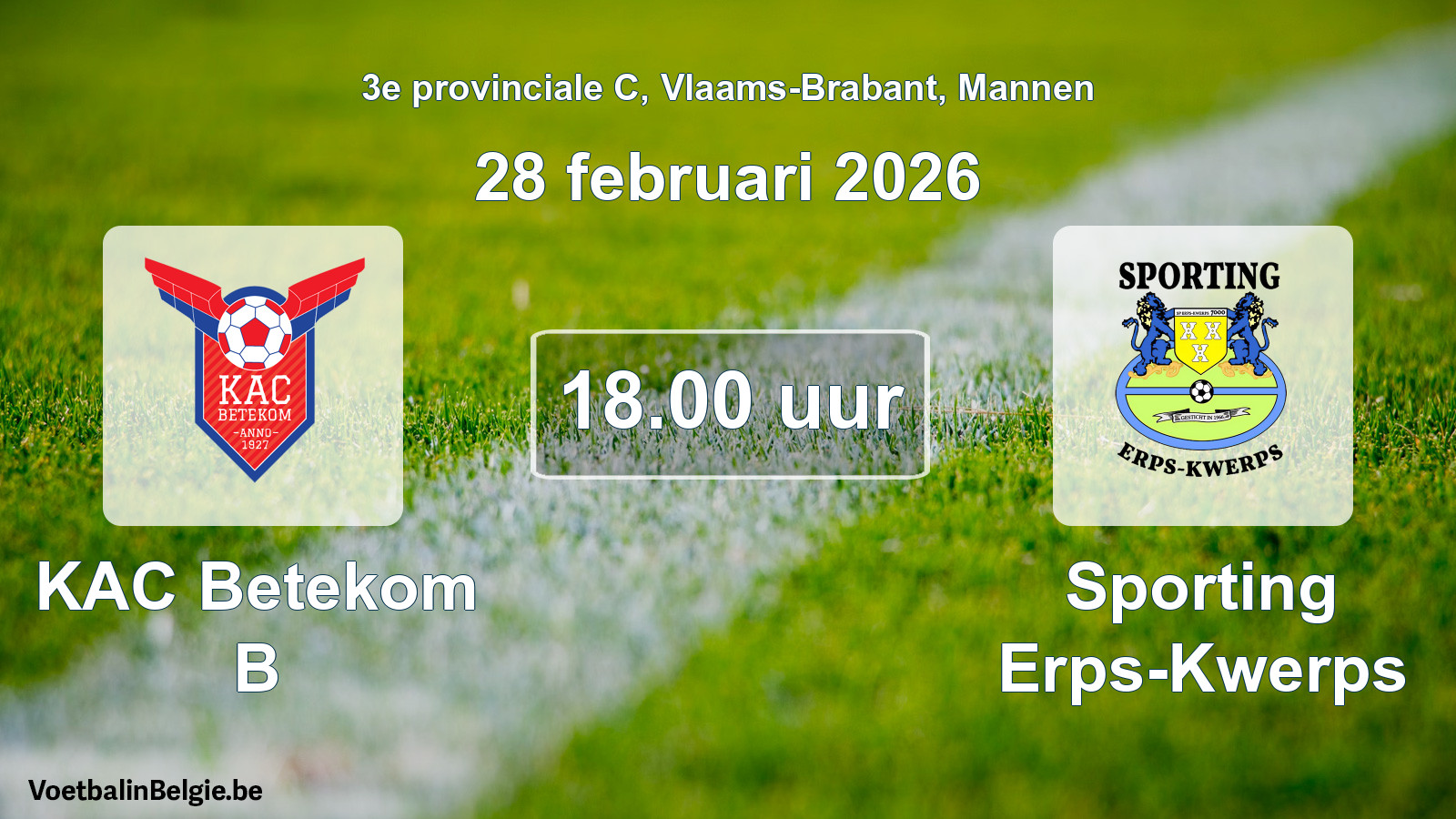 Geplande wedstrijd mannenvoetbal: KAC Betekom B - Sporting Erps-Kwerps (28 februari 2026)