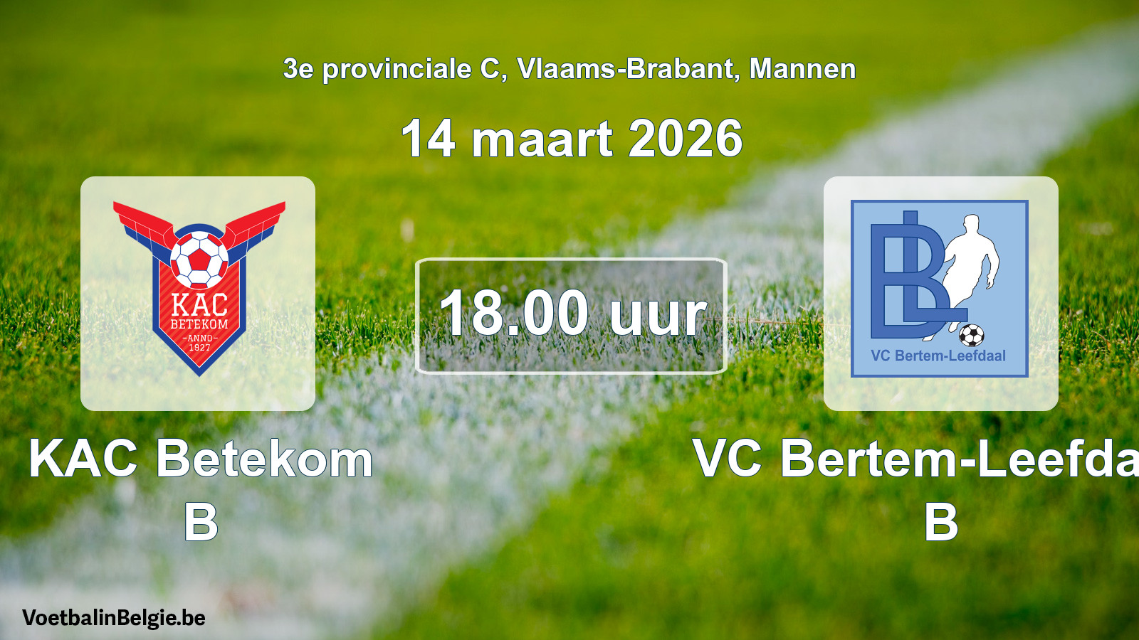Geplantes Spiel männer-Fußball: KAC Betekom B - VC Bertem-Leefdaal B (14 März 2026)
