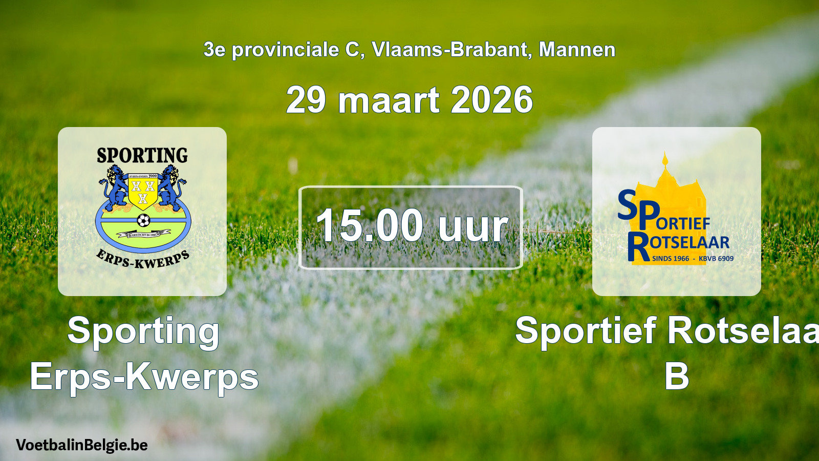 Geplande wedstrijd mannenvoetbal: Sporting Erps-Kwerps - Sportief Rotselaar B (29 maart 2026)
