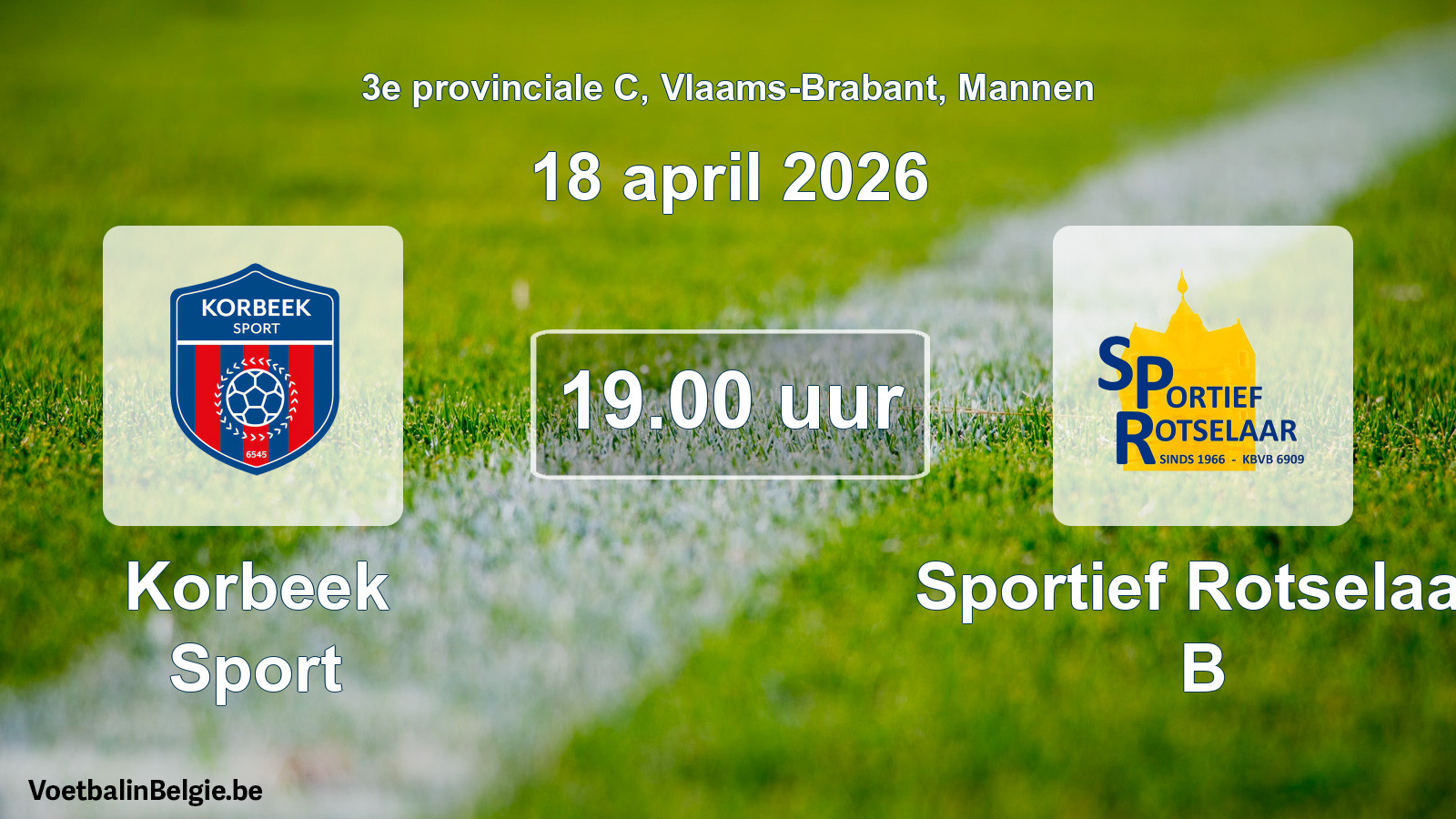 Geplantes Spiel männer-Fußball: Korbeek Sport - Sportief Rotselaar B (18 April 2026)