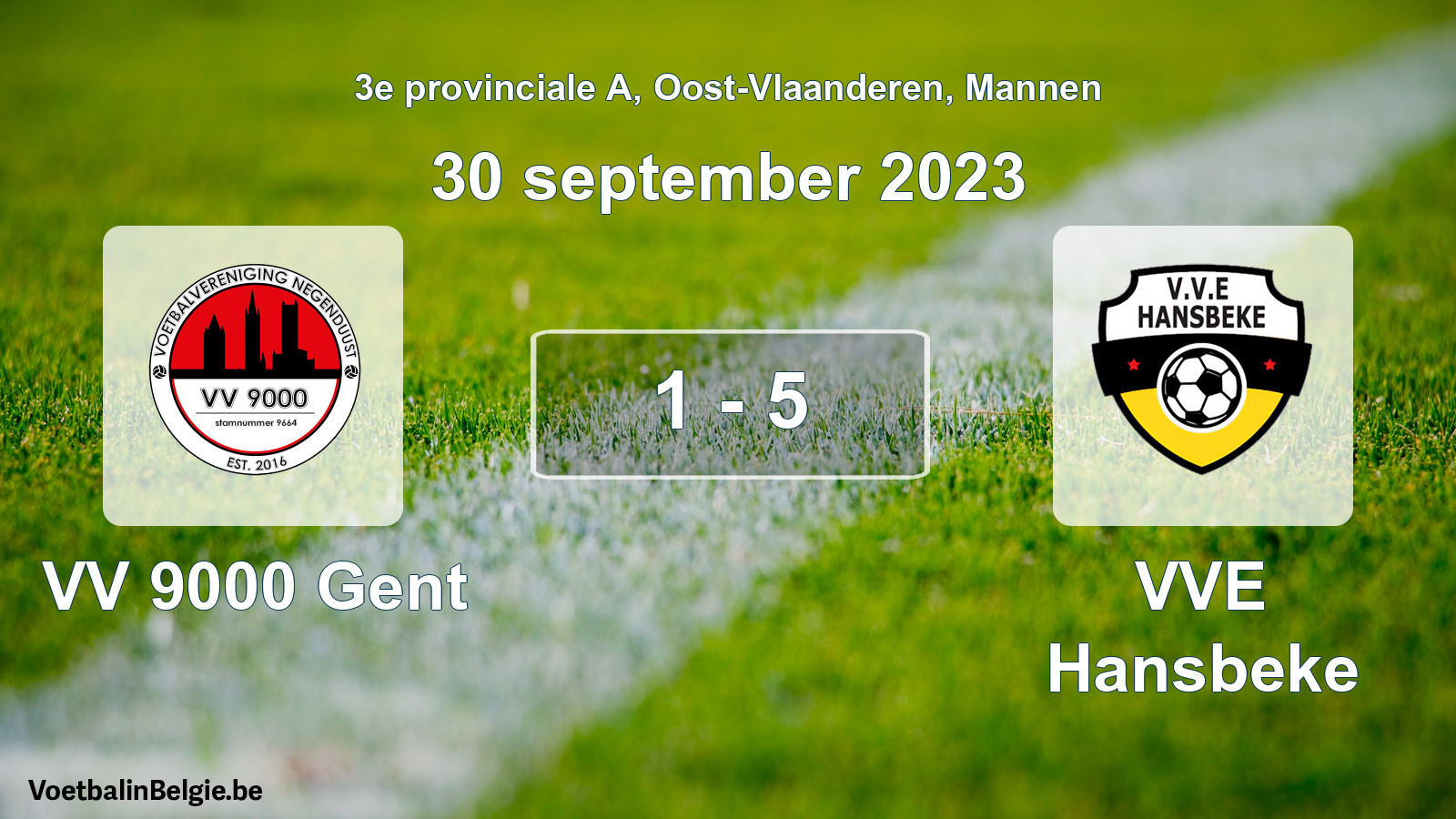Gespeelde wedstrijd mannenvoetbal: VV 9000 Gent - VVE Hansbeke 1 - 5 (30 september 2023)