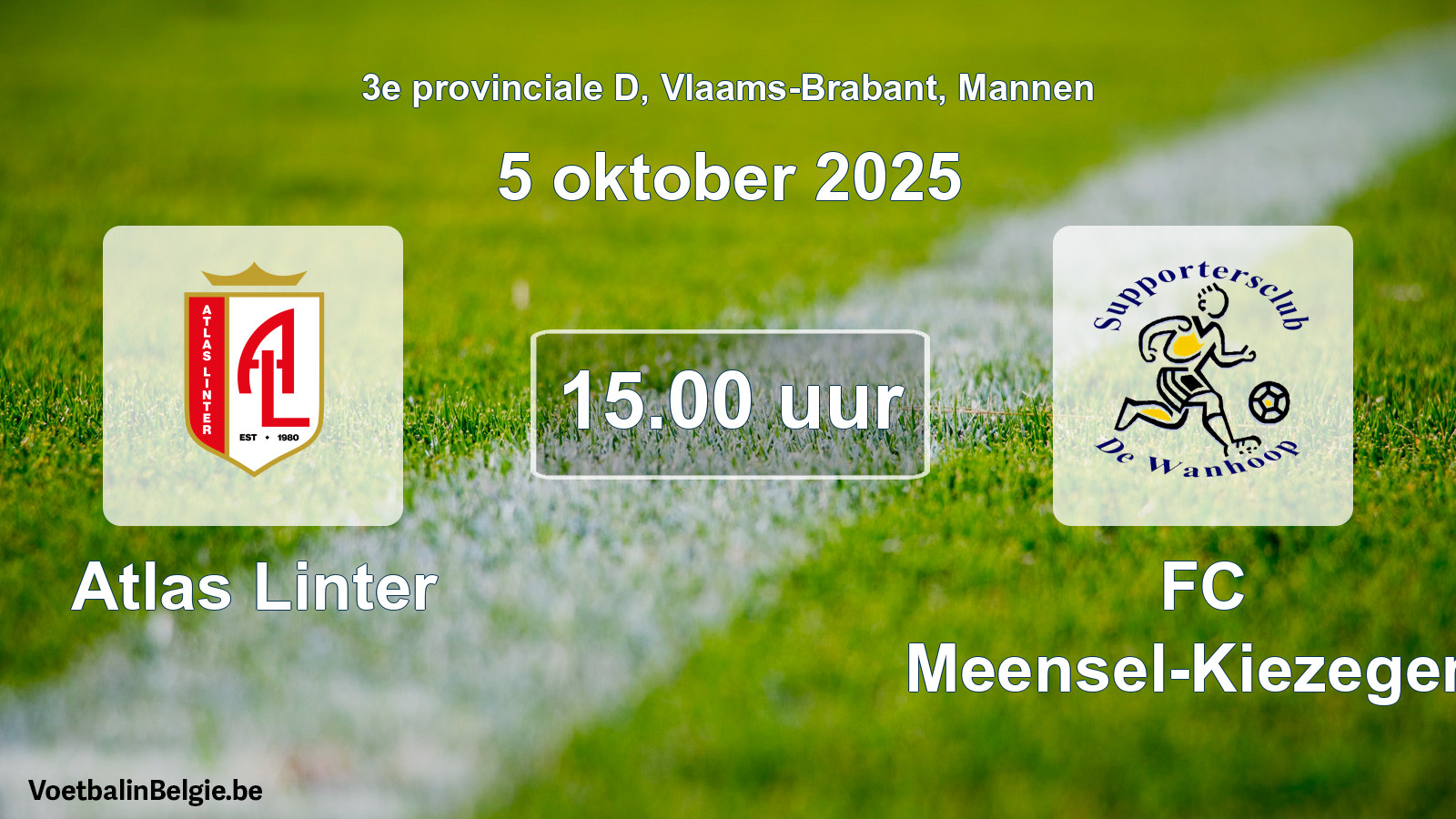Scheduled match men football: Atlas Linter - FC Meensel-Kiezegem (5 October 2025)