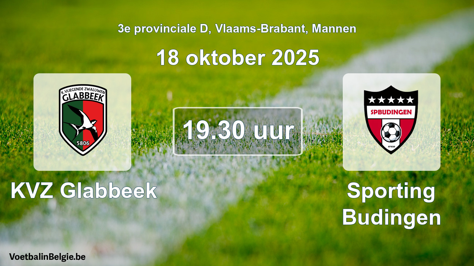 Geplande wedstrijd mannenvoetbal: KVZ Glabbeek - Sporting Budingen (18 oktober 2025)