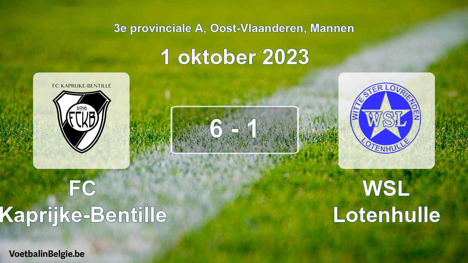 Gespeelde wedstrijd mannenvoetbal: FC Kaprijke-Bentille - WSL Lotenhulle 6 - 1 (1 oktober 2023)