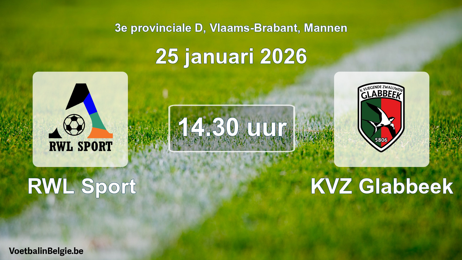Geplande wedstrijd mannenvoetbal: RWL Sport - KVZ Glabbeek (25 januari 2026)