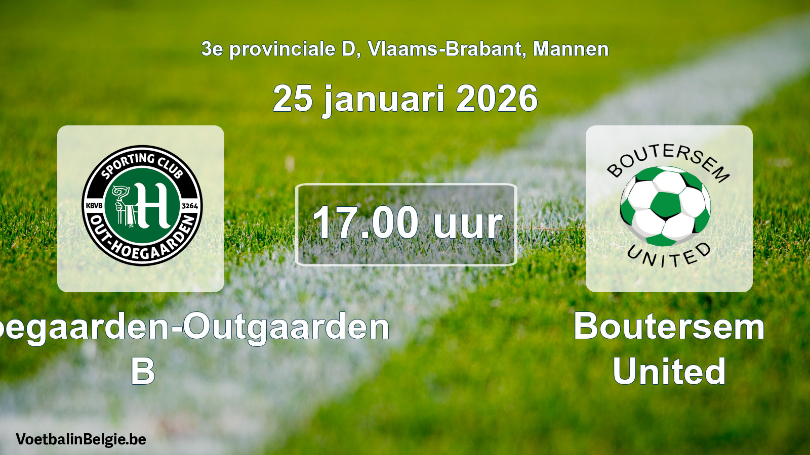 Geplande wedstrijd mannenvoetbal: SC Hoegaarden-Outgaarden B - Boutersem United (25 januari 2026)