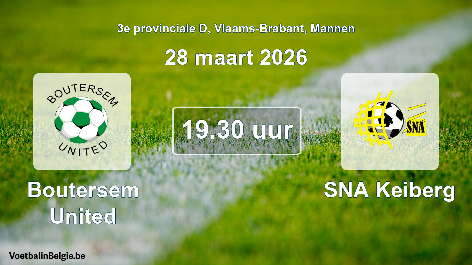 Geplande wedstrijd mannenvoetbal: Boutersem United - SNA Keiberg (28 maart 2026)