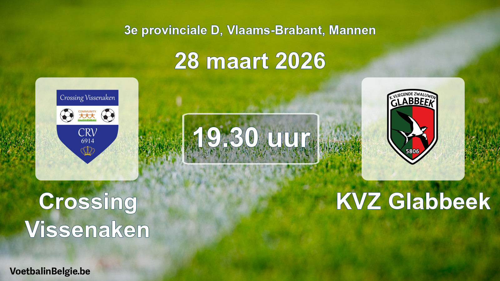 Scheduled match men football: Crossing Vissenaken - KVZ Glabbeek (28 March 2026)