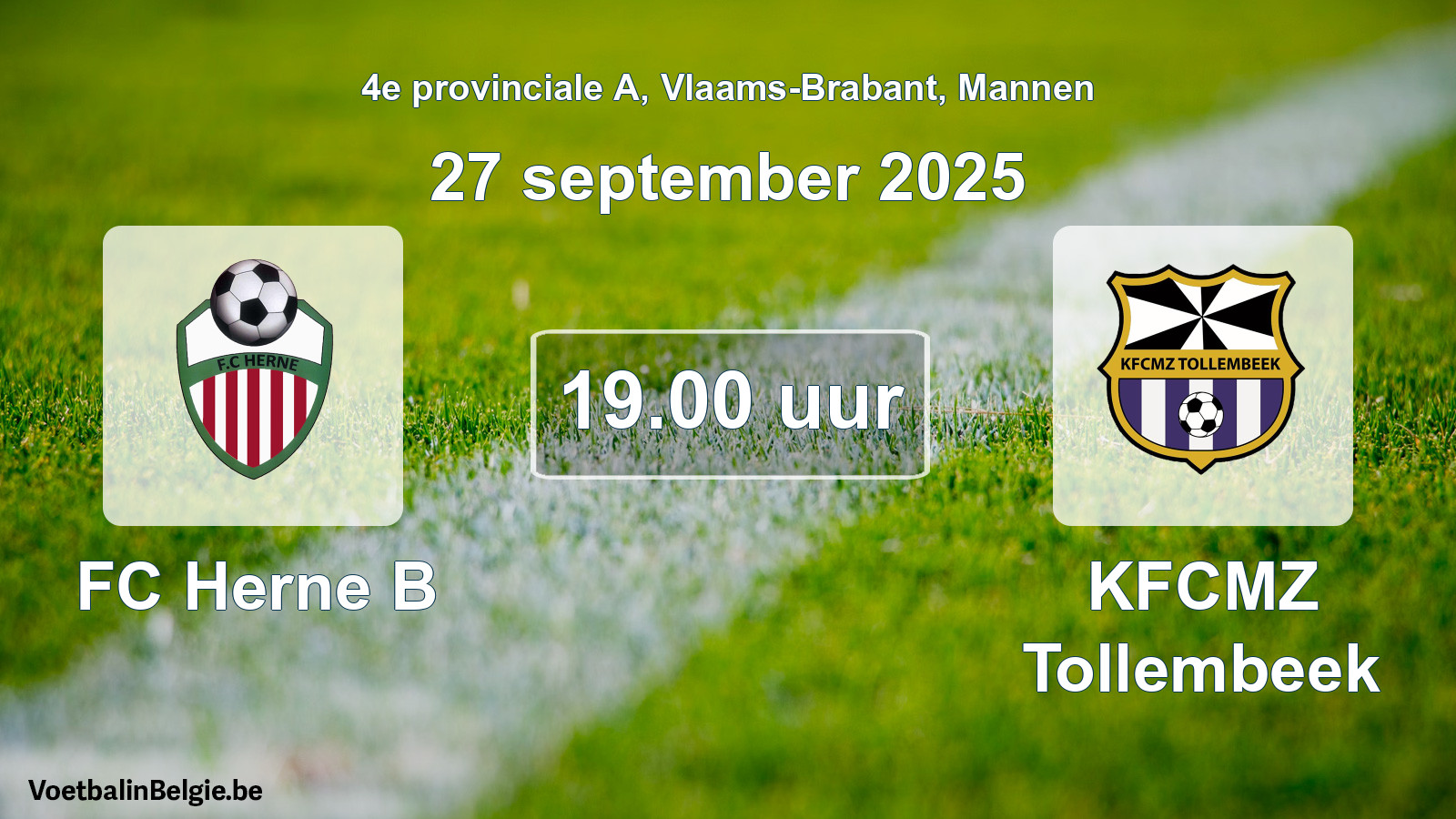 Scheduled match men football: FC Herne B - KFCMZ Tollembeek (27 September 2025)