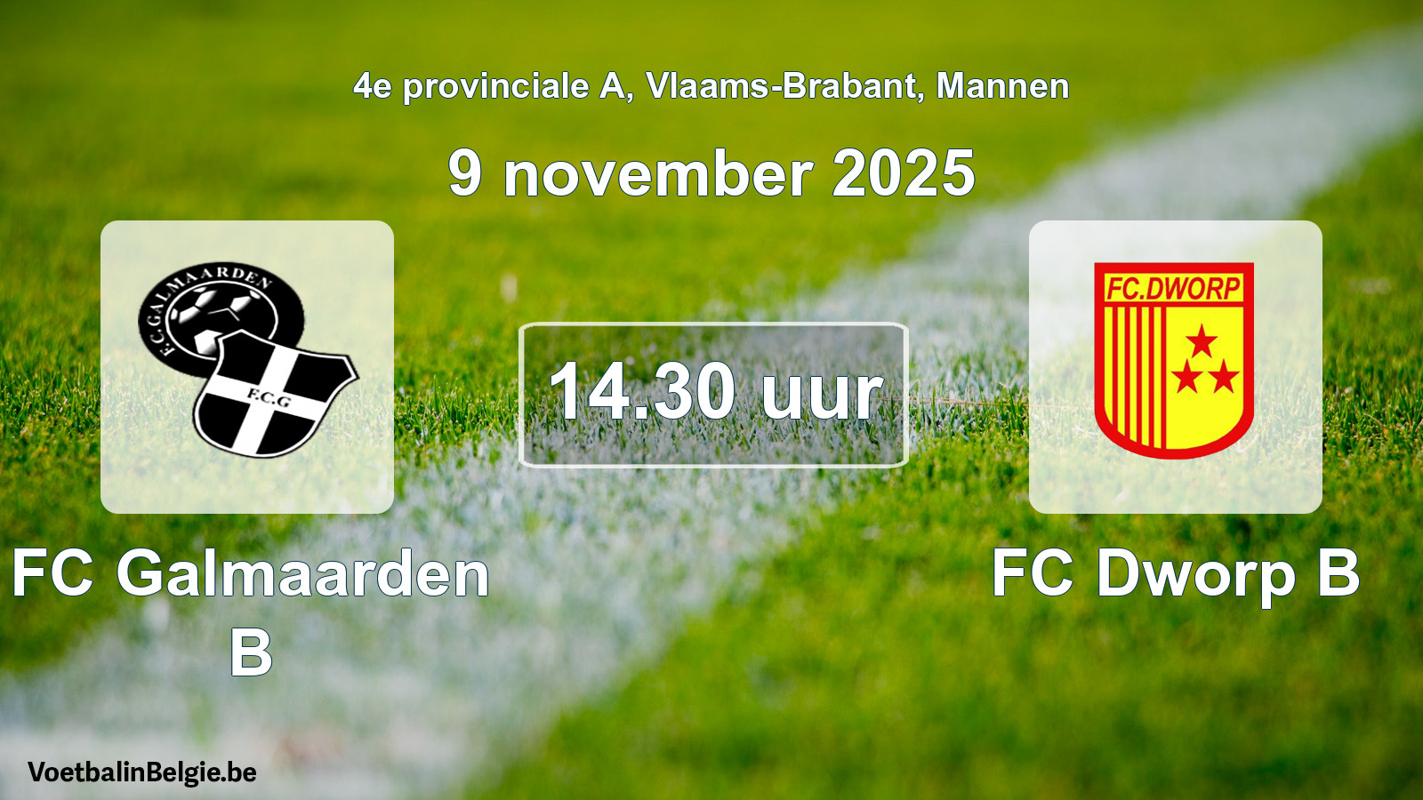Geplande wedstrijd mannenvoetbal: FC Galmaarden B - FC Dworp B (9 november 2025)