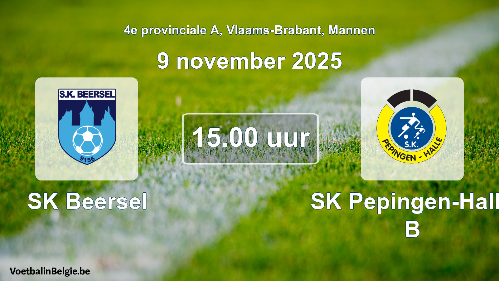 Geplande wedstrijd mannenvoetbal: SK Beersel - SK Pepingen-Halle B (9 november 2025)