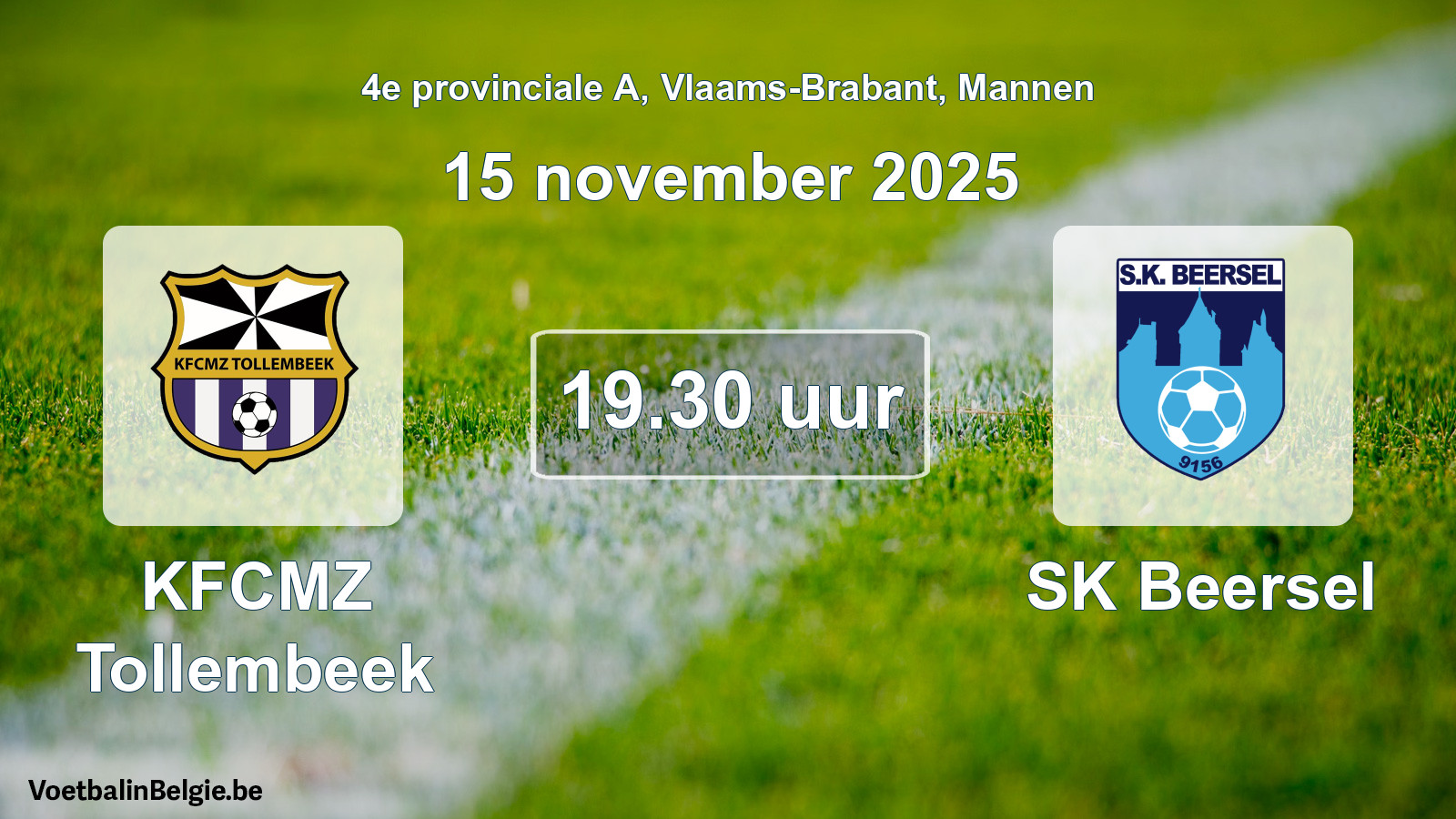 Scheduled match men football: KFCMZ Tollembeek - SK Beersel (15 November 2025)