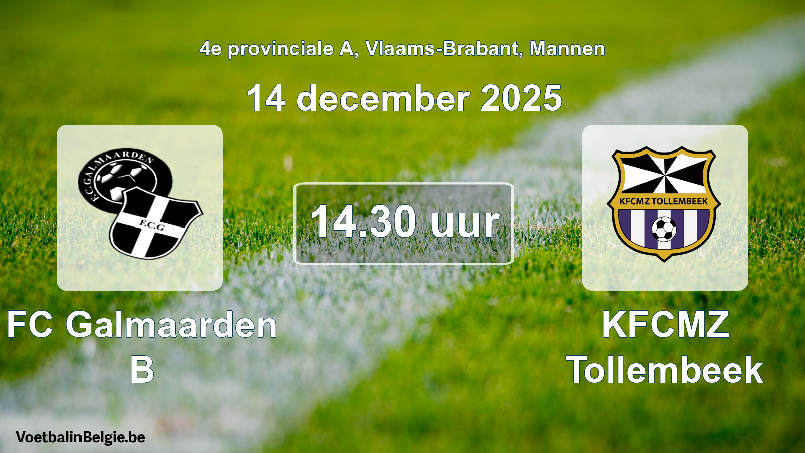 Geplande wedstrijd mannenvoetbal: FC Galmaarden B - KFCMZ Tollembeek (14 december 2025)