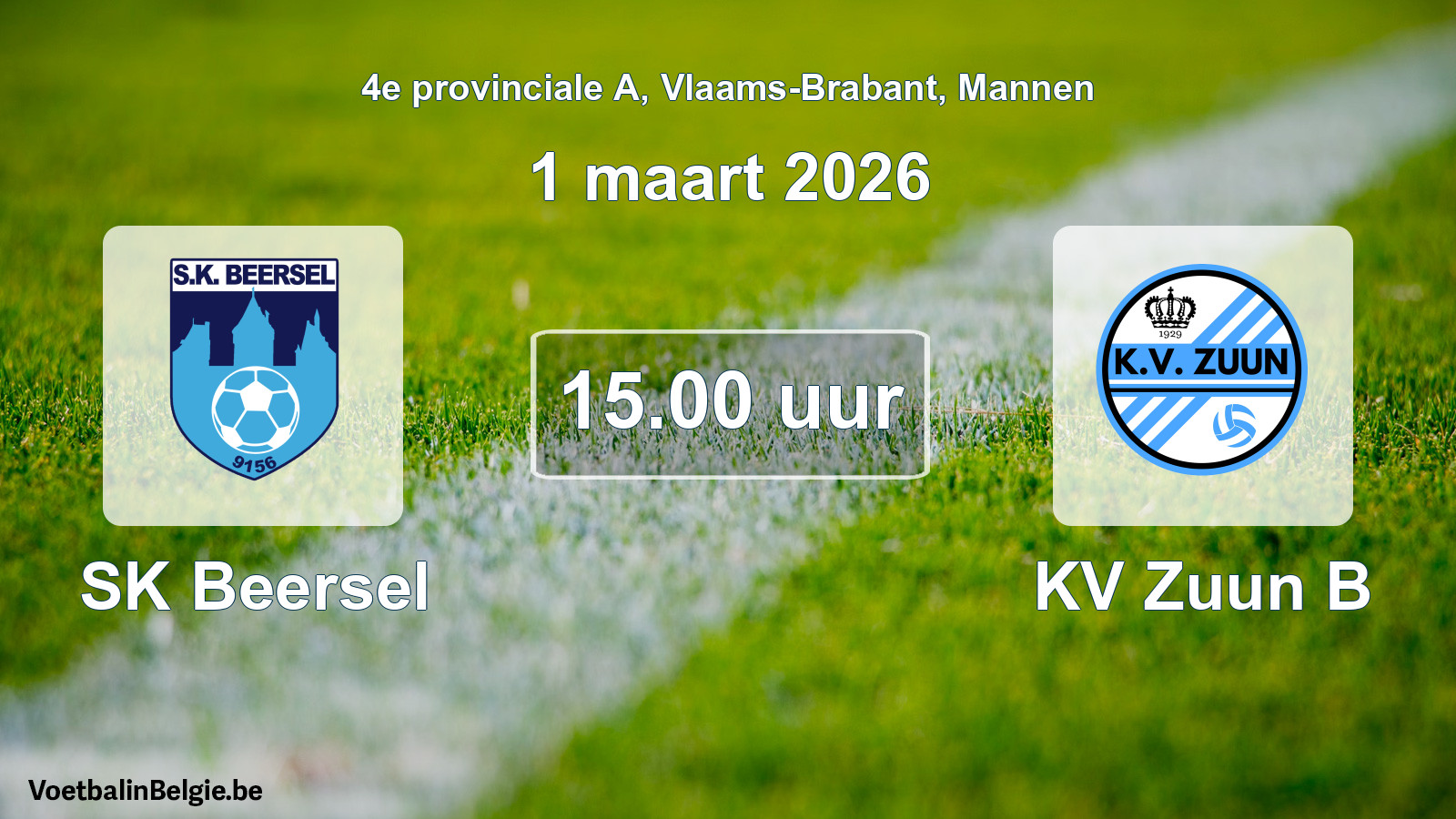 Scheduled match men football: SK Beersel - KV Zuun B (1 March 2026)