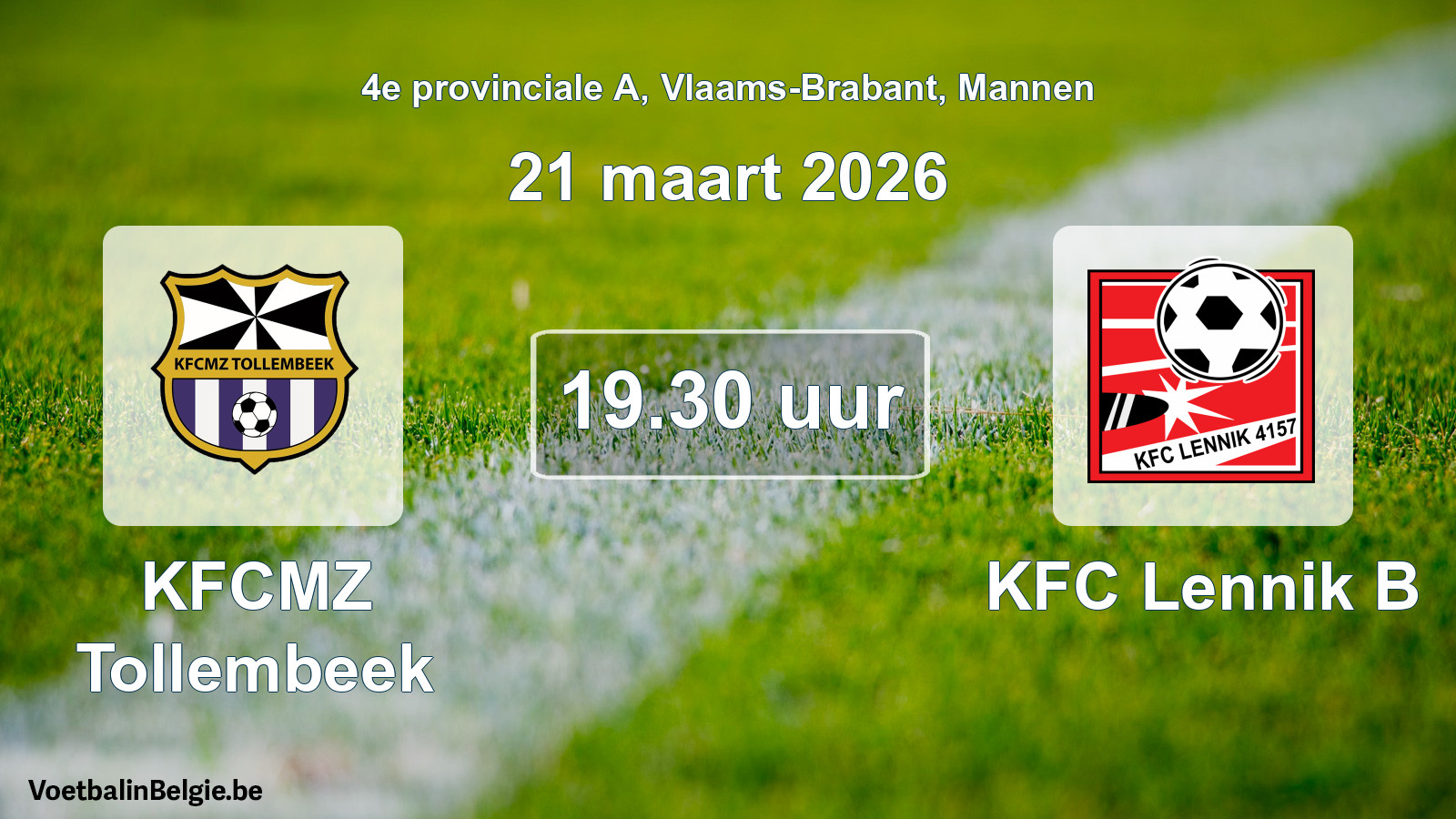 Scheduled match men football: KFCMZ Tollembeek - KFC Lennik B (21 March 2026)