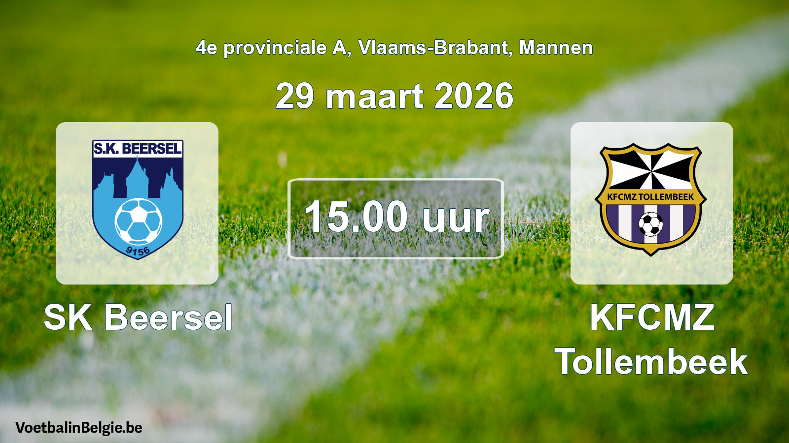Scheduled match men football: SK Beersel - KFCMZ Tollembeek (29 March 2026)