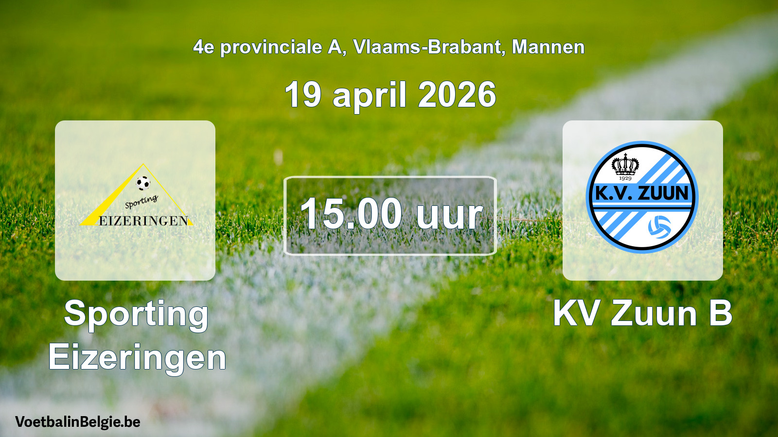 Scheduled match men football: Sporting Eizeringen - KV Zuun B (19 April 2026)