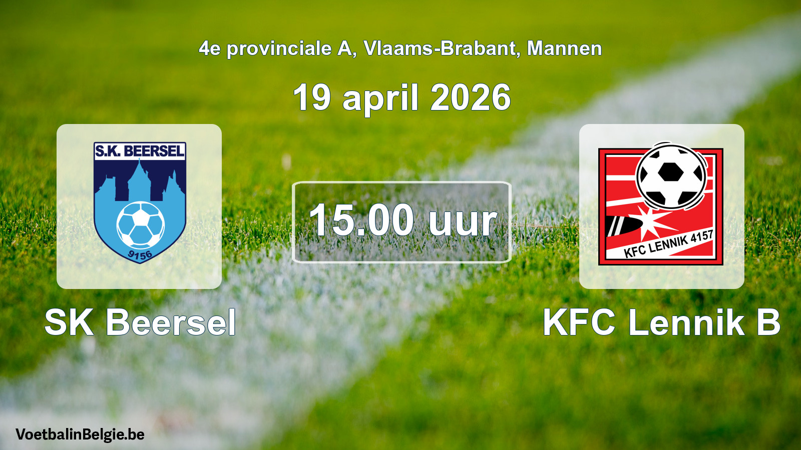 Scheduled match men football: SK Beersel - KFC Lennik B (19 April 2026)