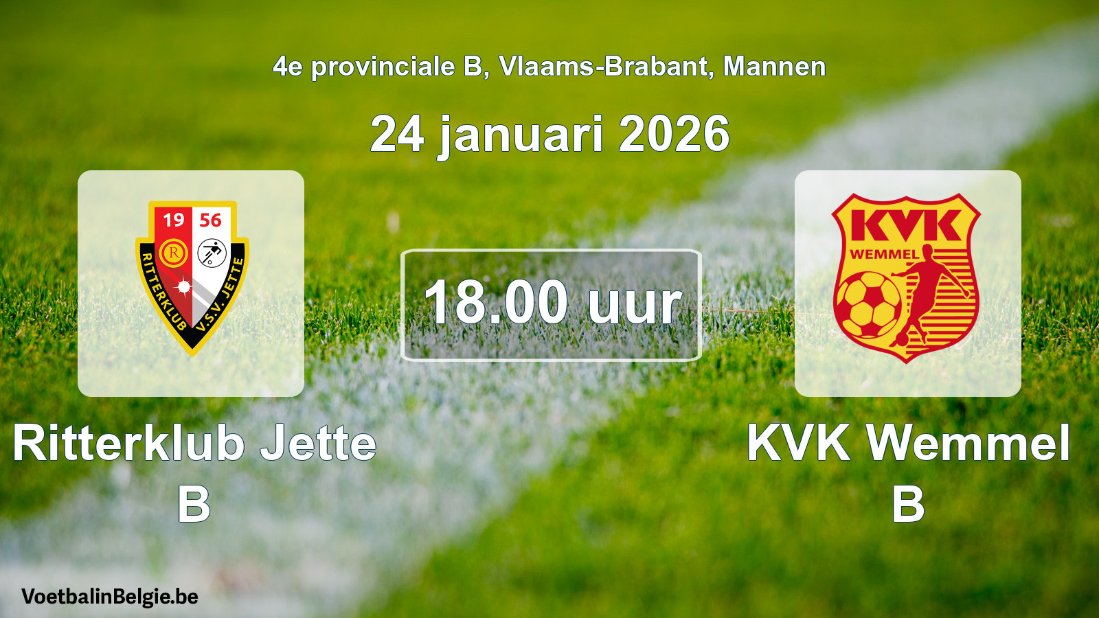 Scheduled match men football: Ritterklub Jette B - KVK Wemmel B (24 January 2026)